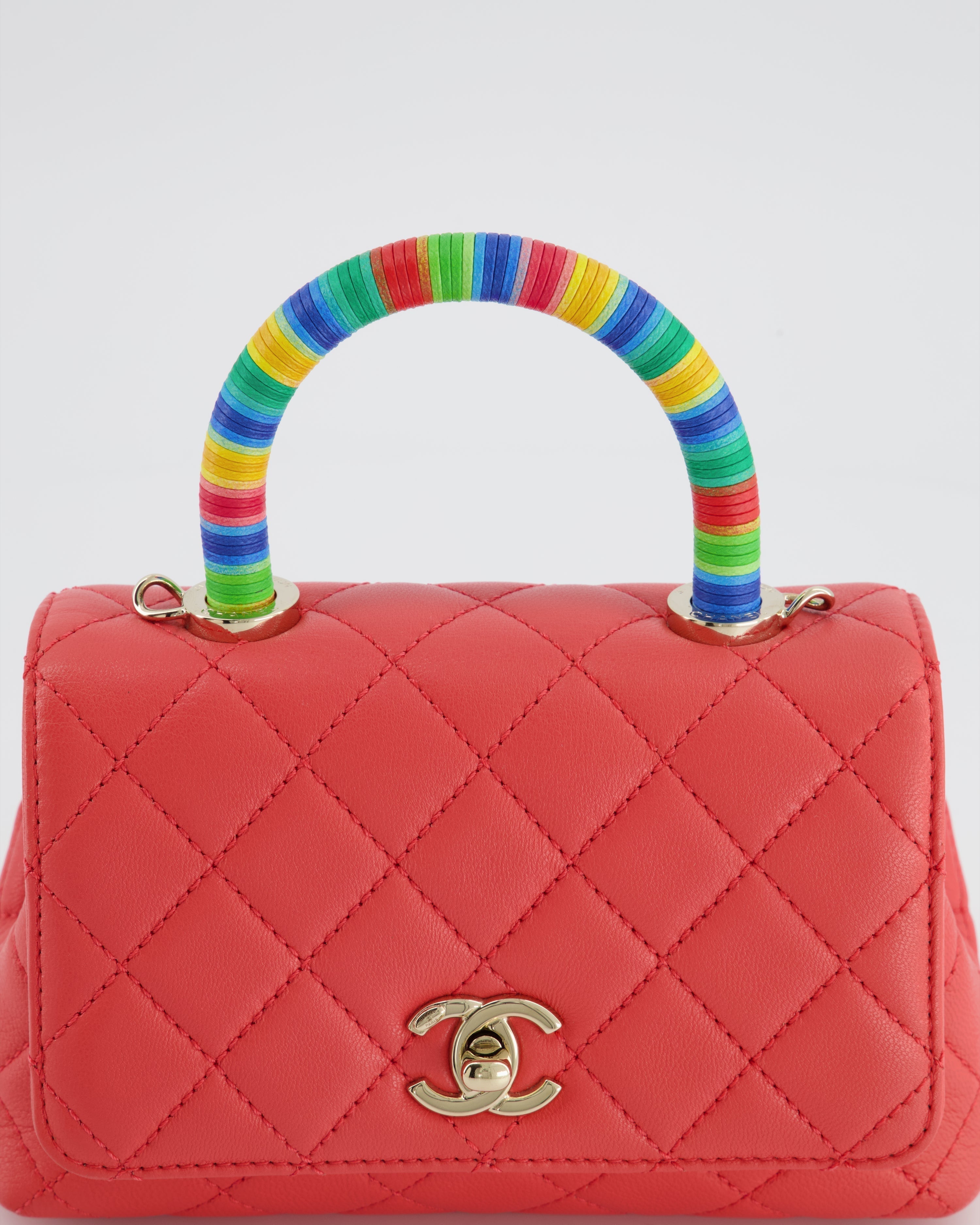 Chanel Pink Extra Mini Coco Multi-Colour Handle Bag in Lambskin with Champagne Gold Hardware