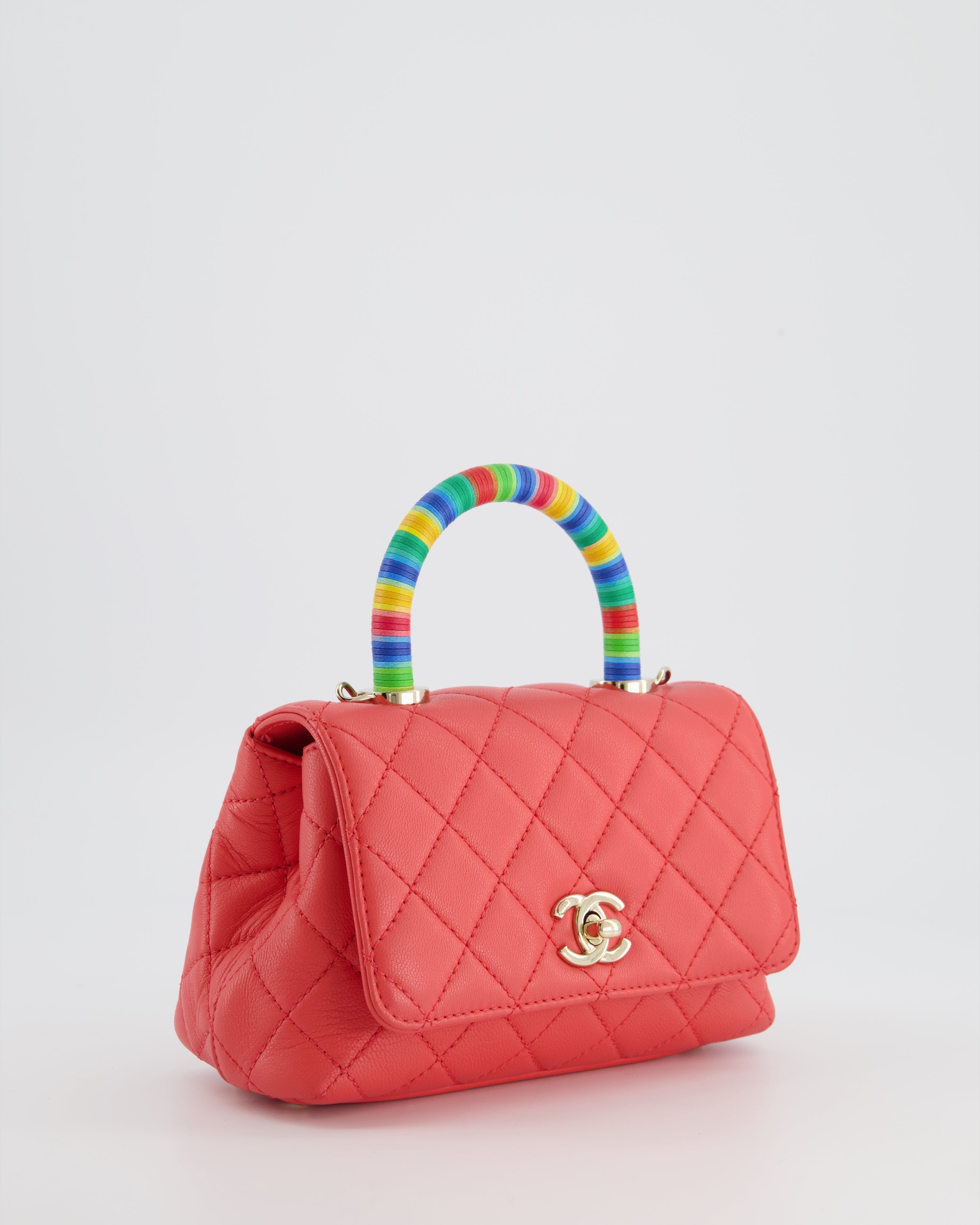 Chanel Pink Extra Mini Coco Multi-Colour Handle Bag in Lambskin with Champagne Gold Hardware