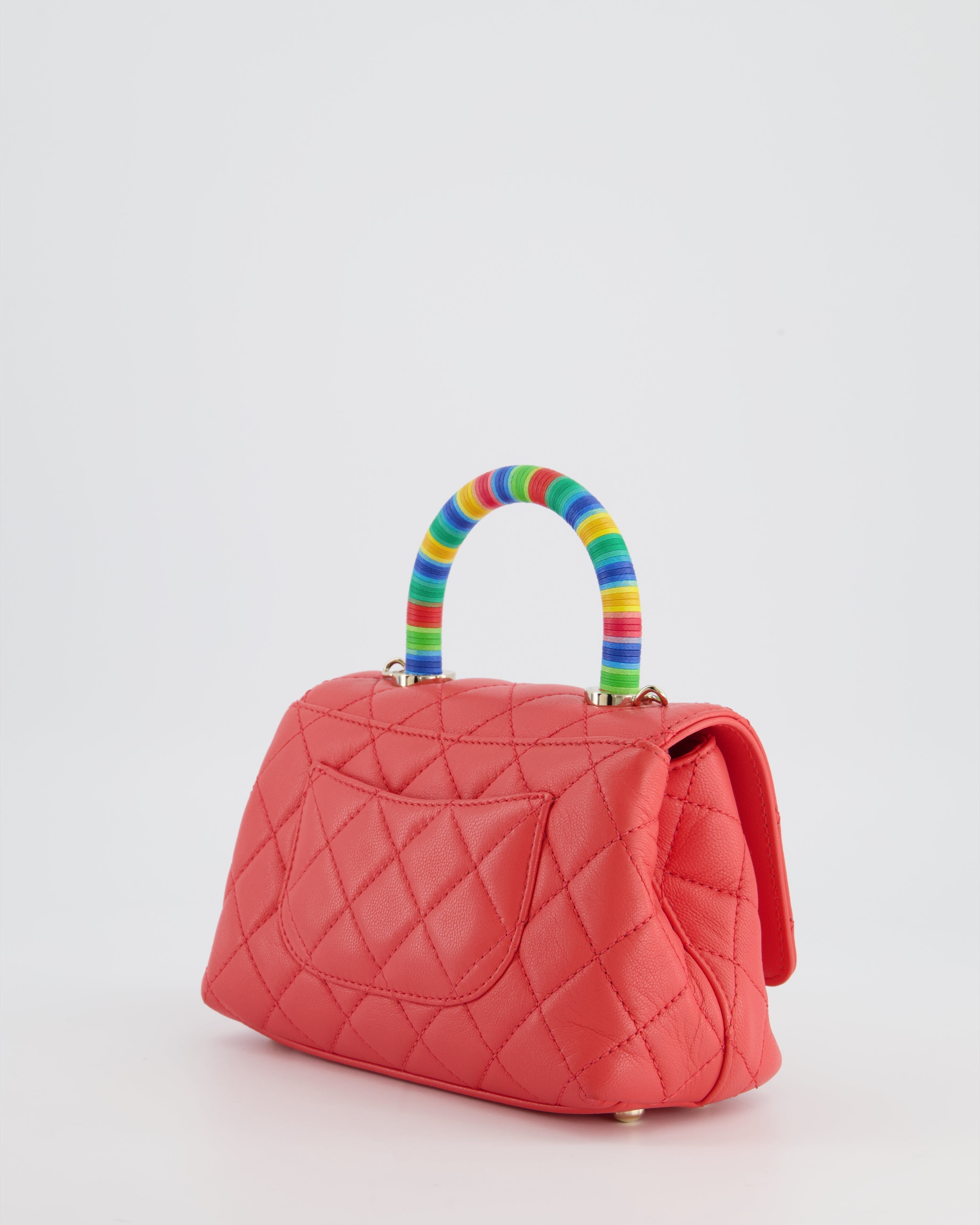 Chanel Pink Extra Mini Coco Multi-Colour Handle Bag in Lambskin with Champagne Gold Hardware