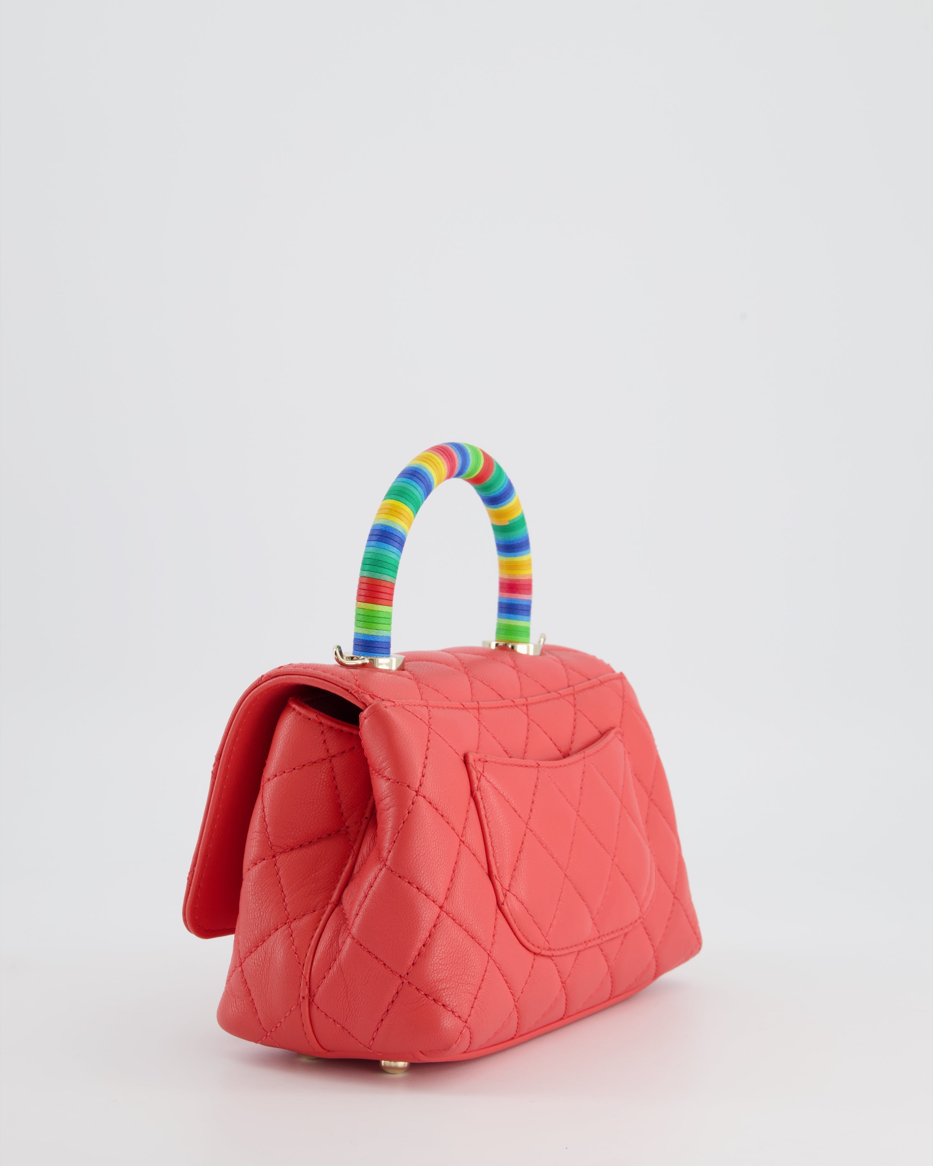 Chanel Pink Extra Mini Coco Multi-Colour Handle Bag in Lambskin with Champagne Gold Hardware
