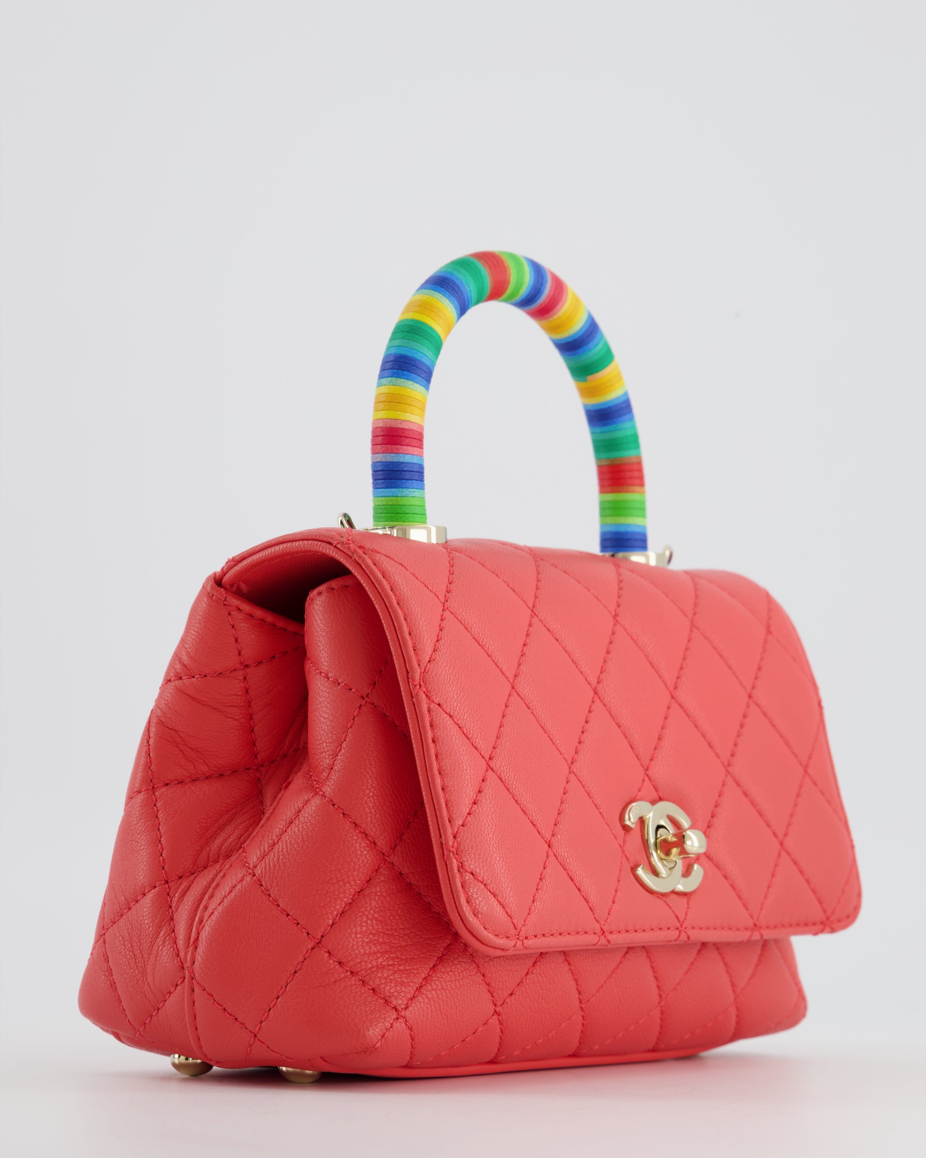 Chanel Pink Extra Mini Coco Multi-Colour Handle Bag in Lambskin with Champagne Gold Hardware