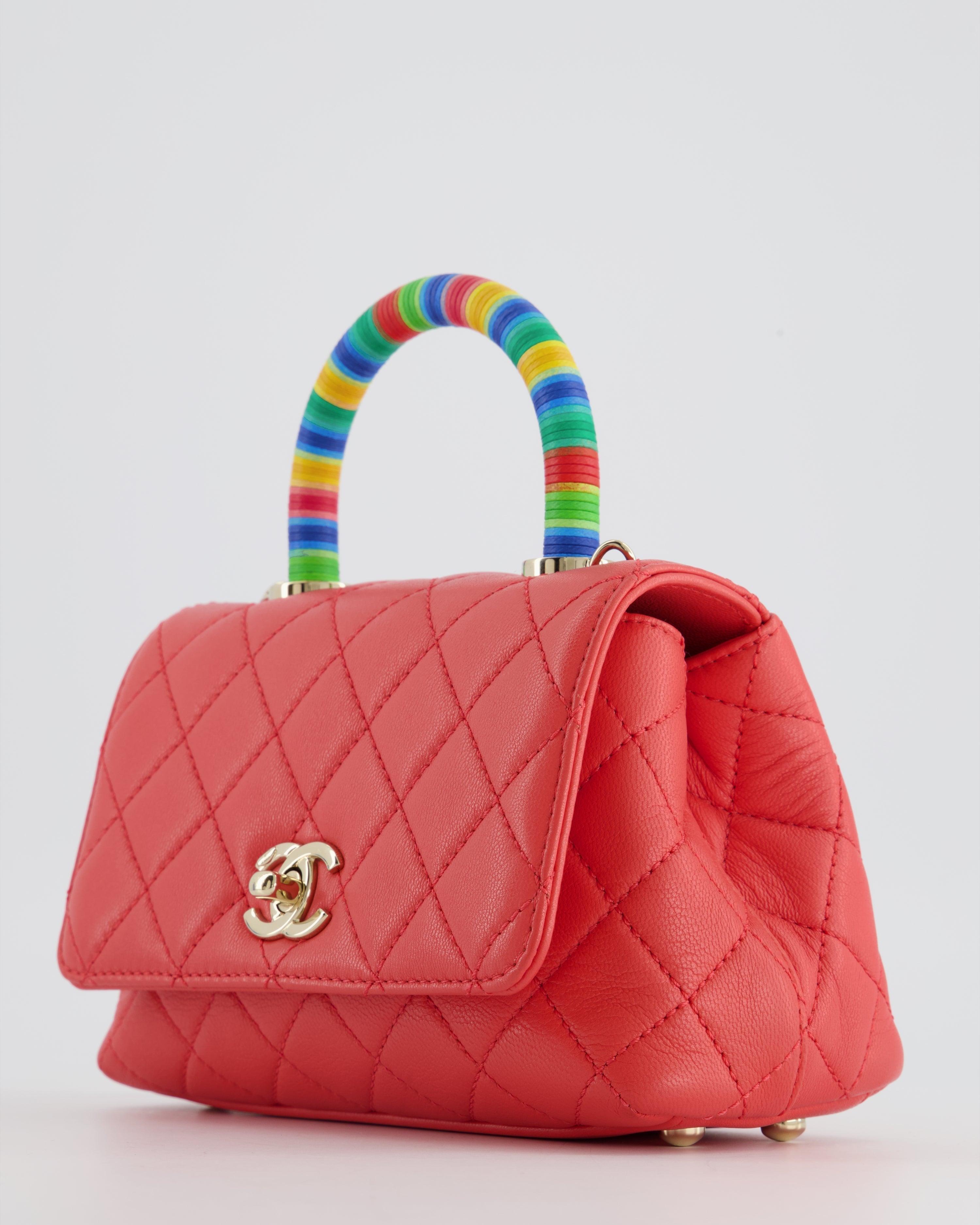 Chanel Pink Extra Mini Coco Multi-Colour Handle Bag in Lambskin with Champagne Gold Hardware