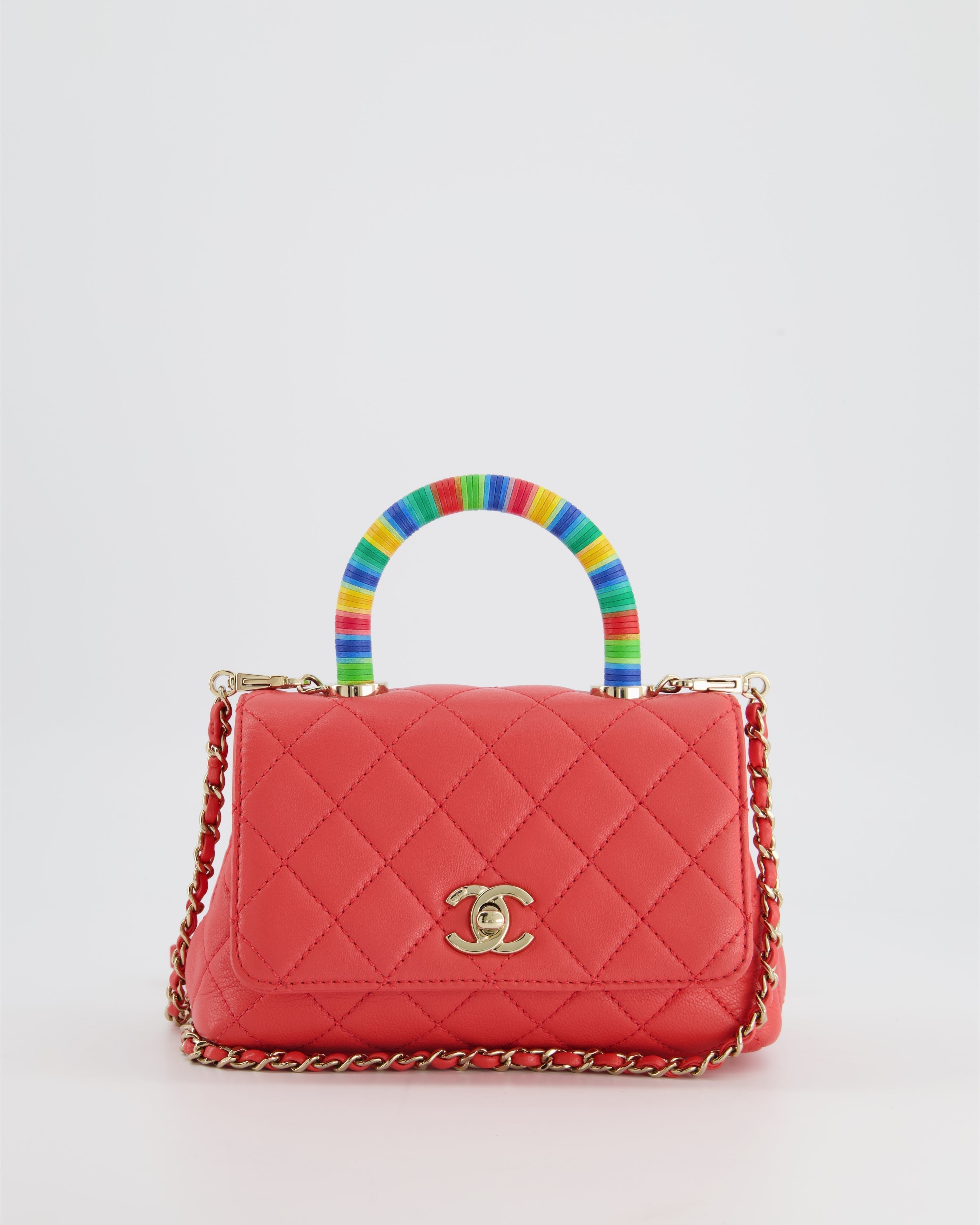 Chanel Pink Extra Mini Coco Multi-Colour Handle Bag in Lambskin with Champagne Gold Hardware