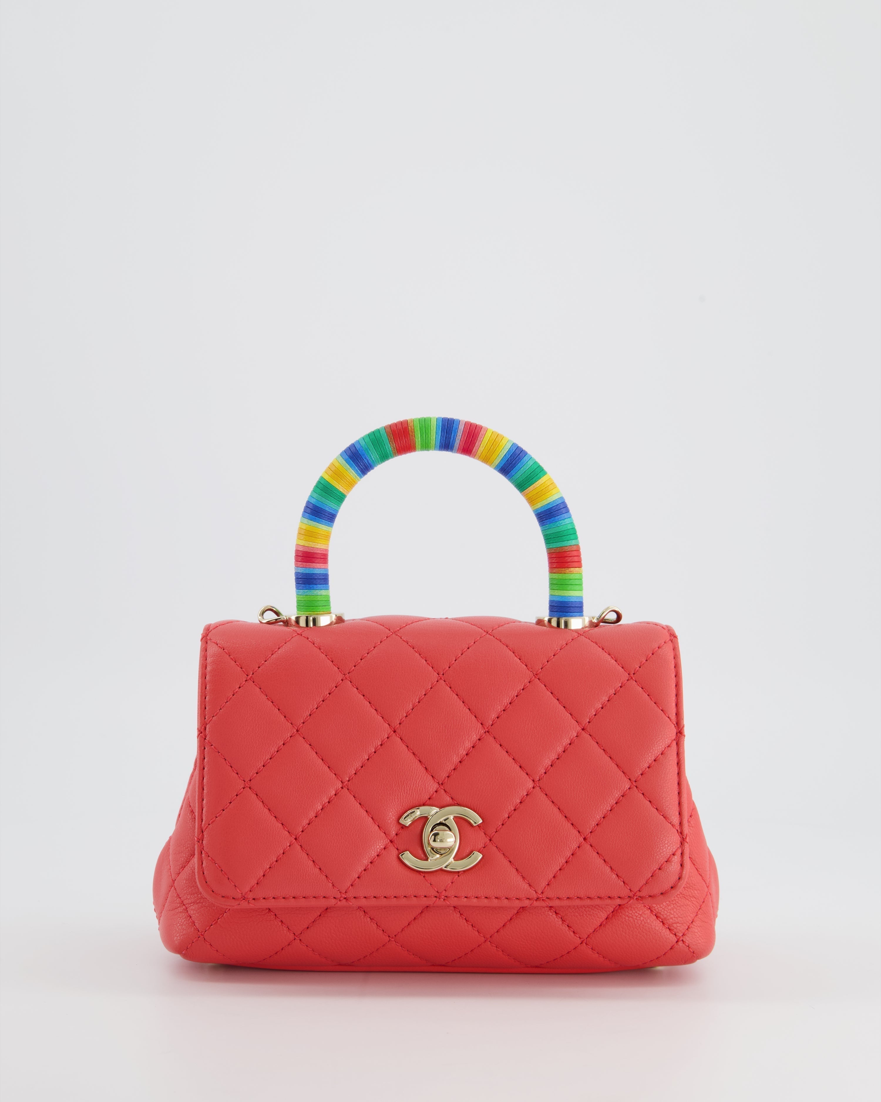 Chanel Pink Extra Mini Coco Multi-Colour Handle Bag in Lambskin with Champagne Gold Hardware