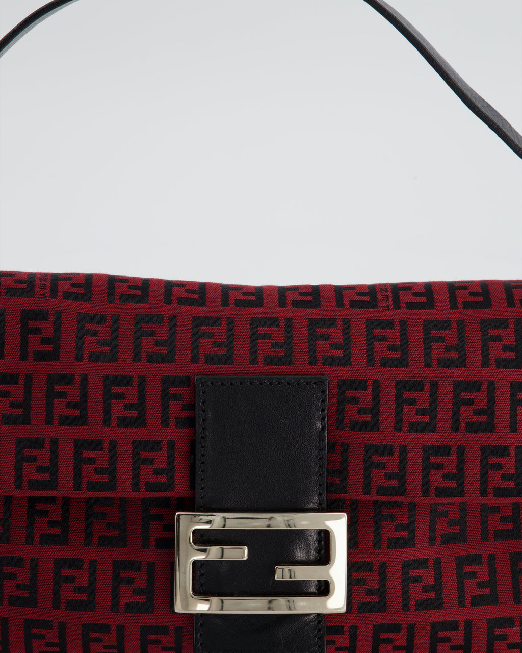 Fendi Vintage Red, Black Monogram FF Baguette Bag with Silver Hardware