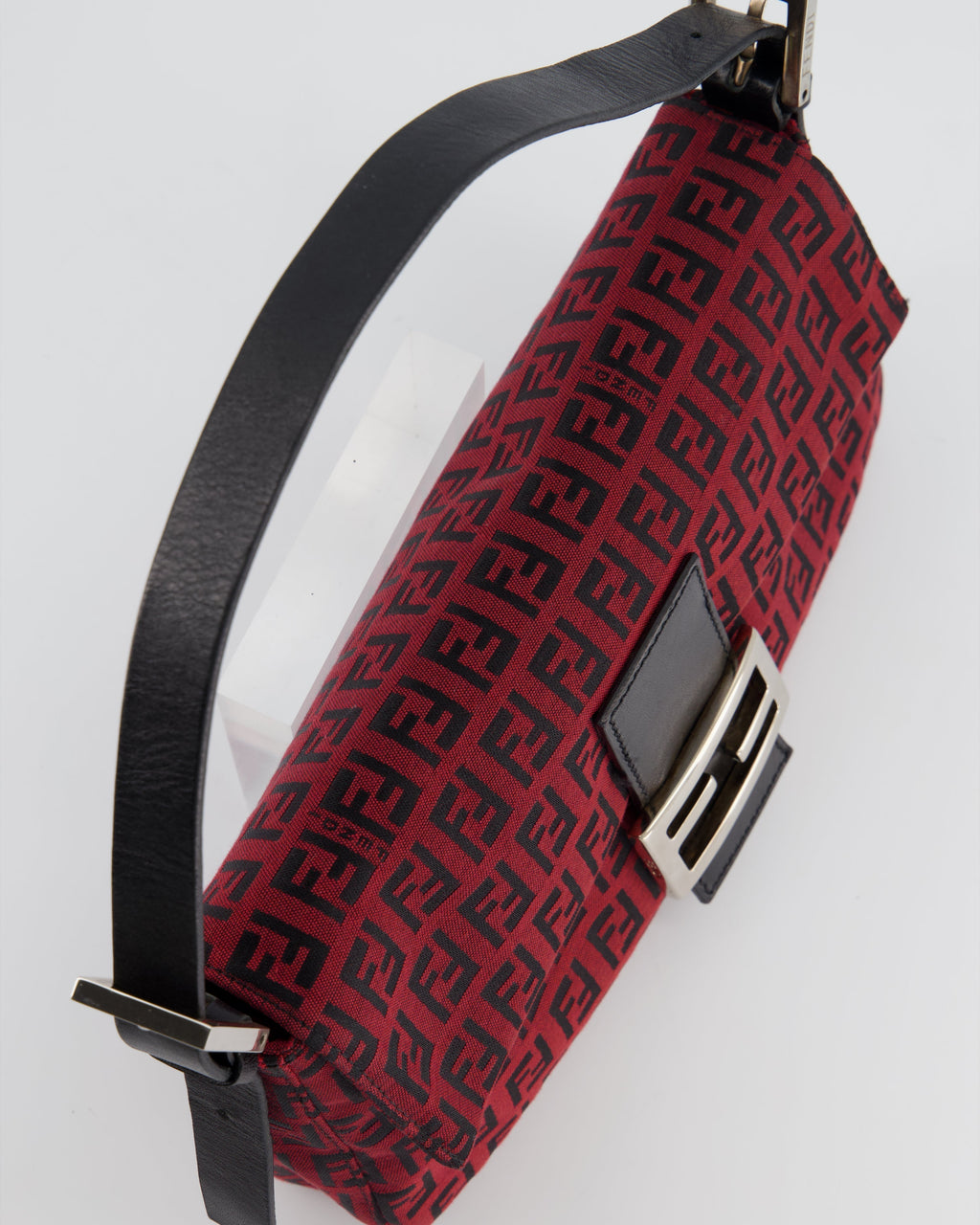 Fendi Vintage Red, Black Monogram FF Baguette Bag with Silver Hardware