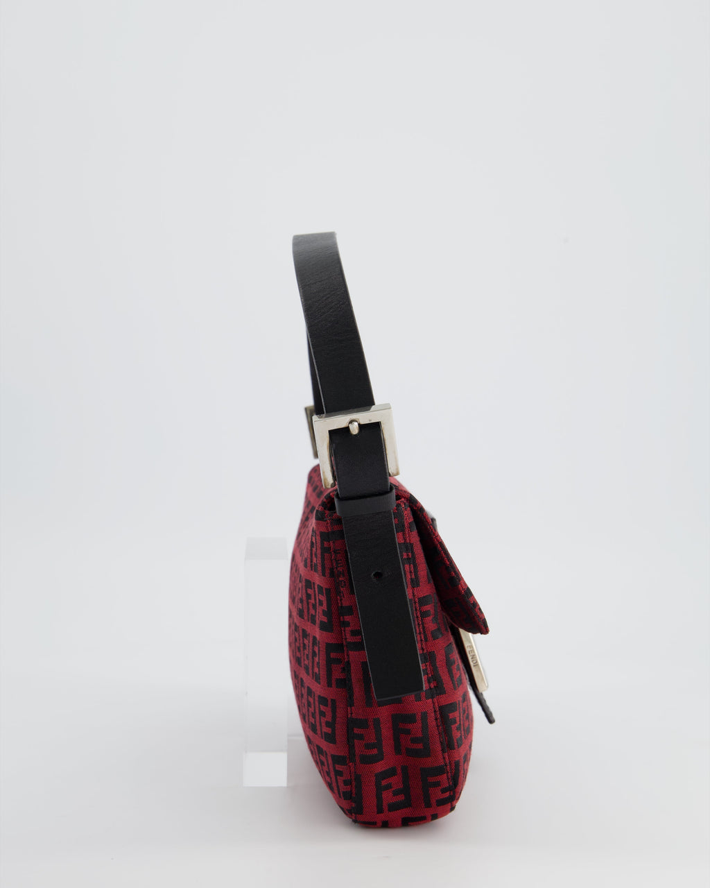 Fendi Vintage Red, Black Monogram FF Baguette Bag with Silver Hardware