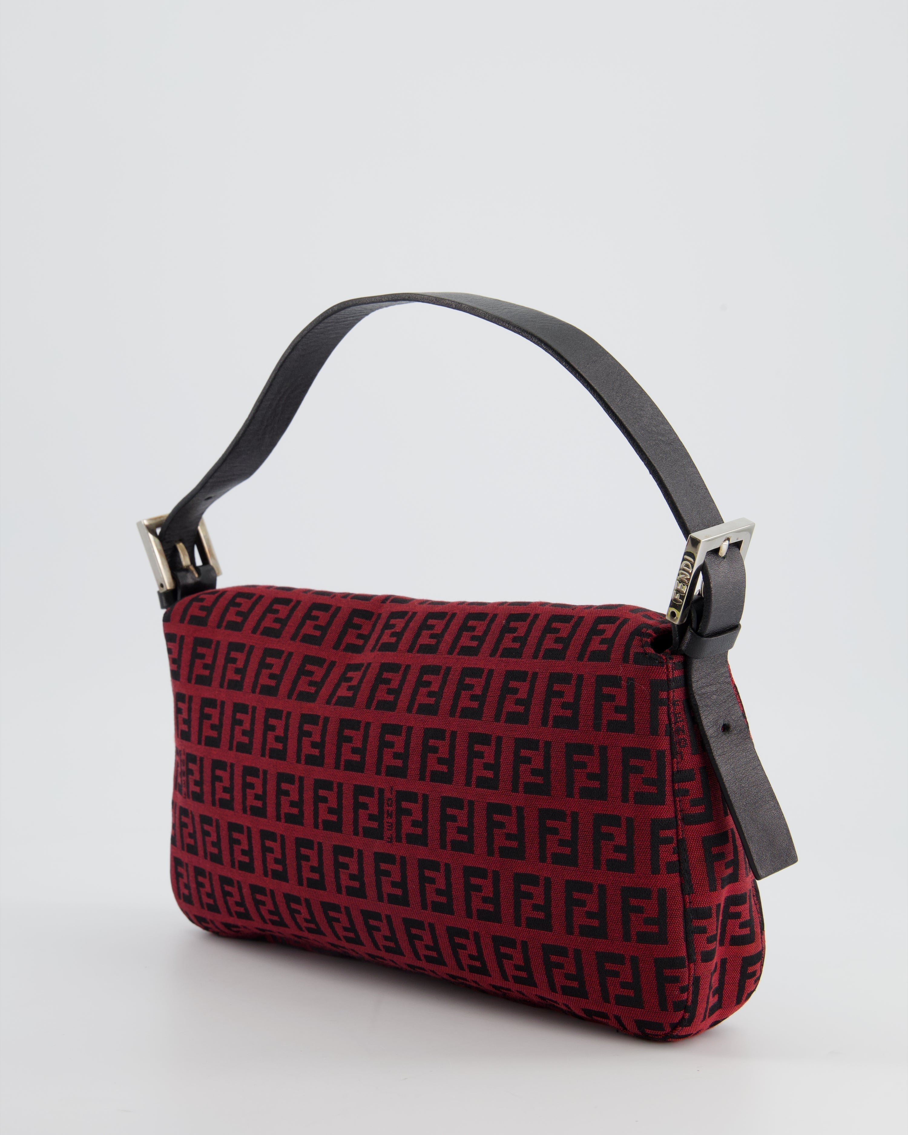 Fendi Vintage Red, Black Monogram FF Baguette Bag with Silver Hardware