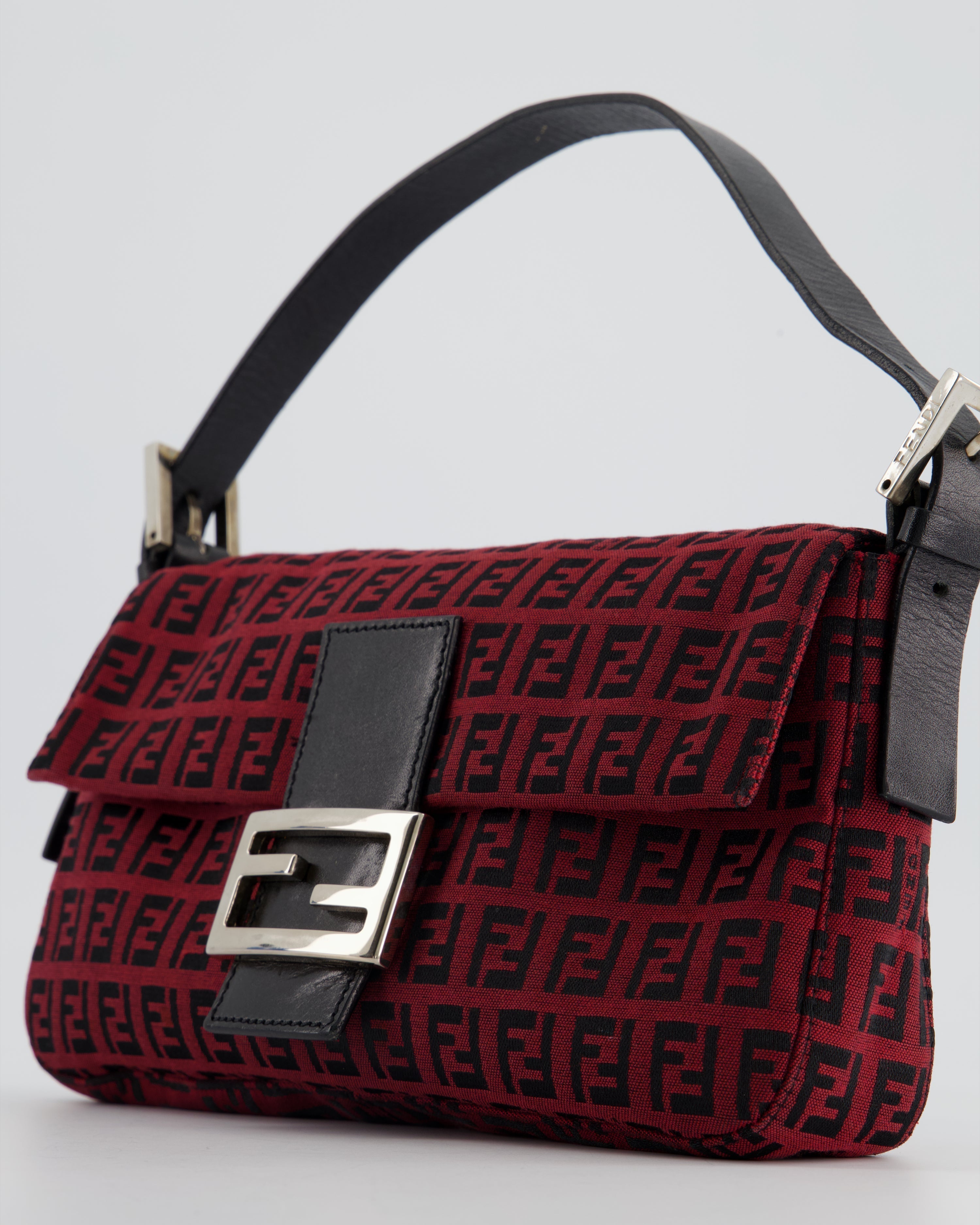 Fendi Vintage Red, Black Monogram FF Baguette Bag with Silver Hardware