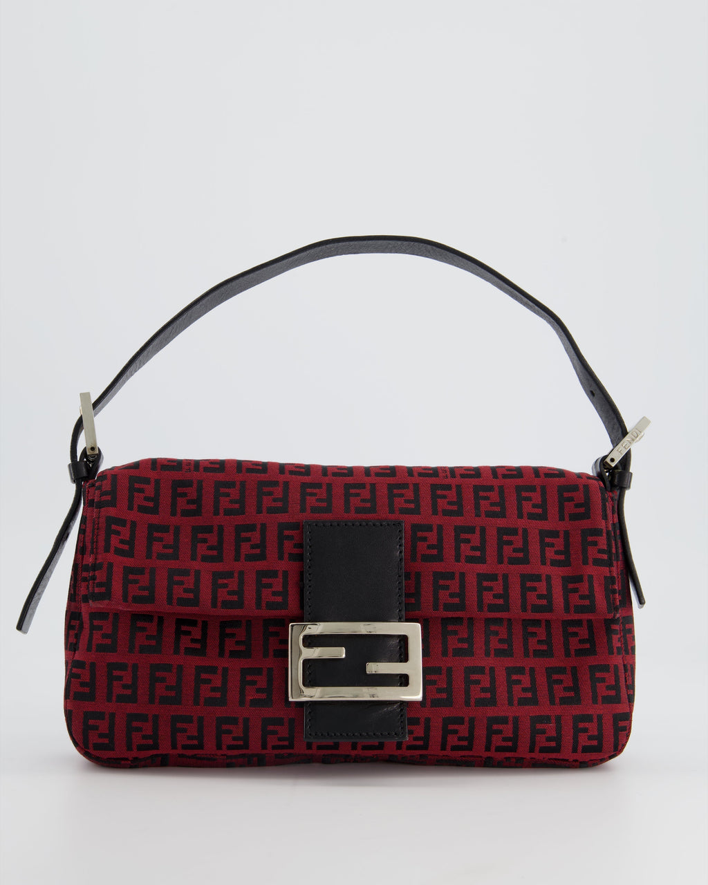 Fendi Vintage Red, Black Monogram FF Baguette Bag with Silver Hardware