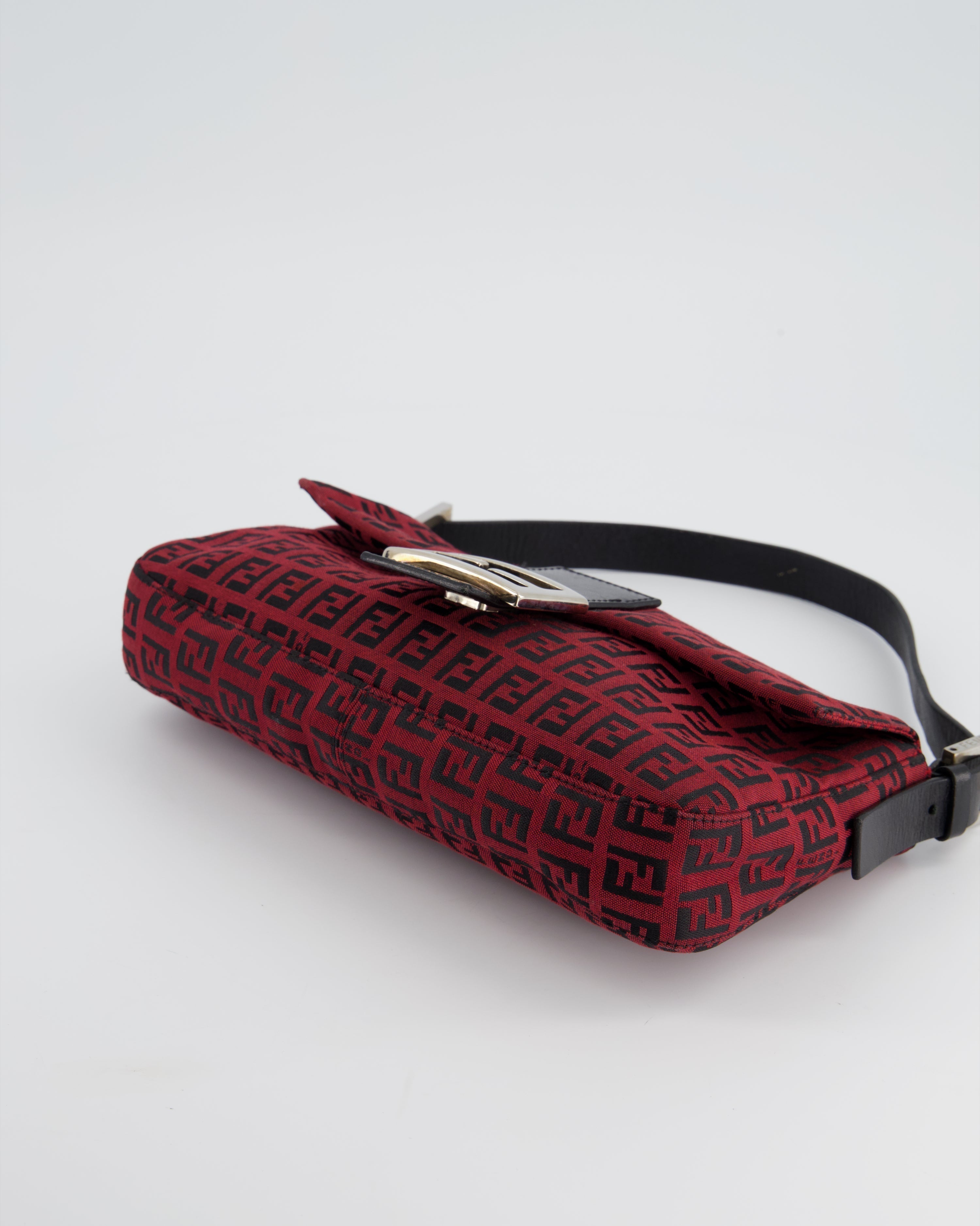 Fendi Vintage Red, Black Monogram FF Baguette Bag with Silver Hardware