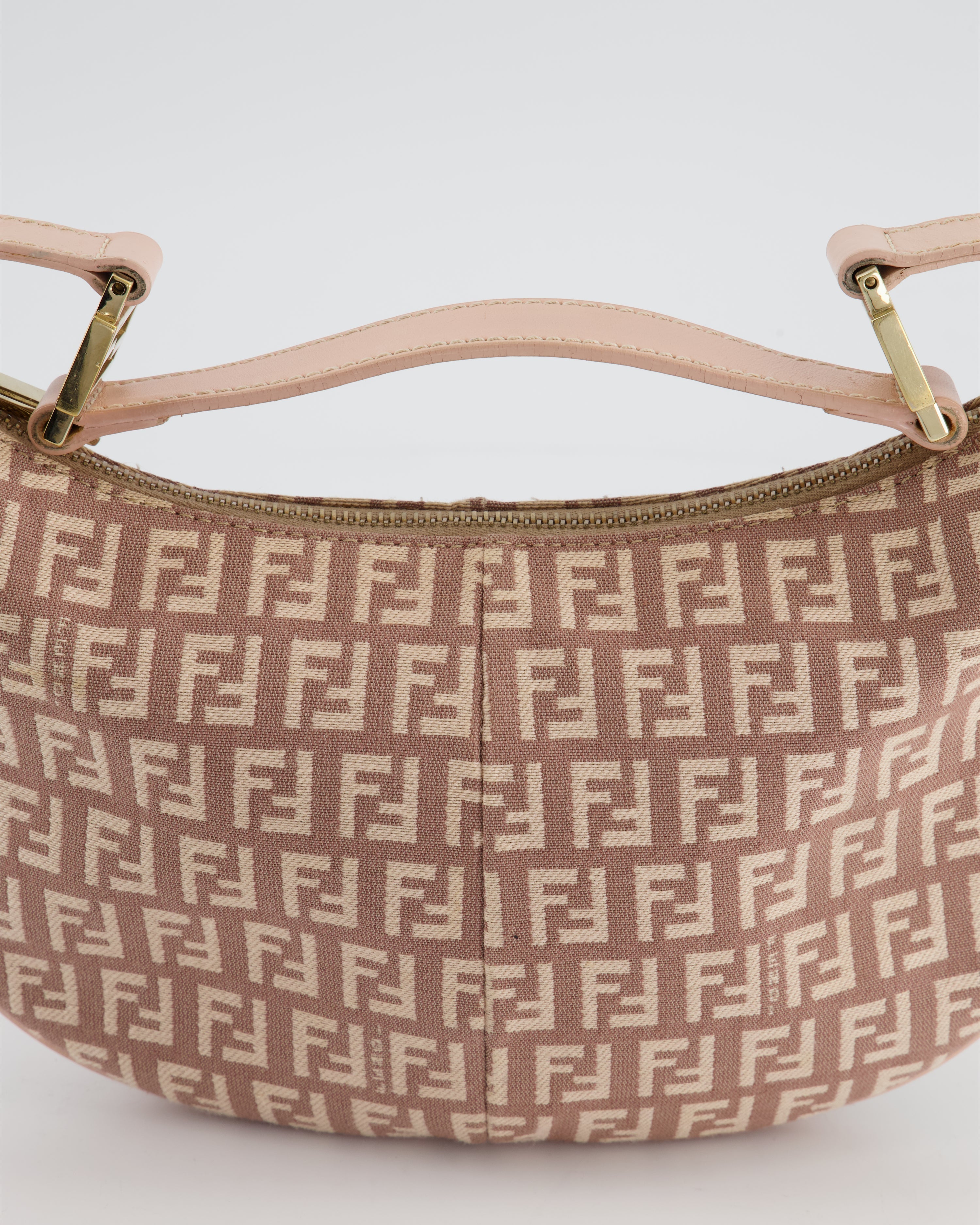 Fendi Vintage Nude Monogram Half-Moon Bag with Gold Hardware