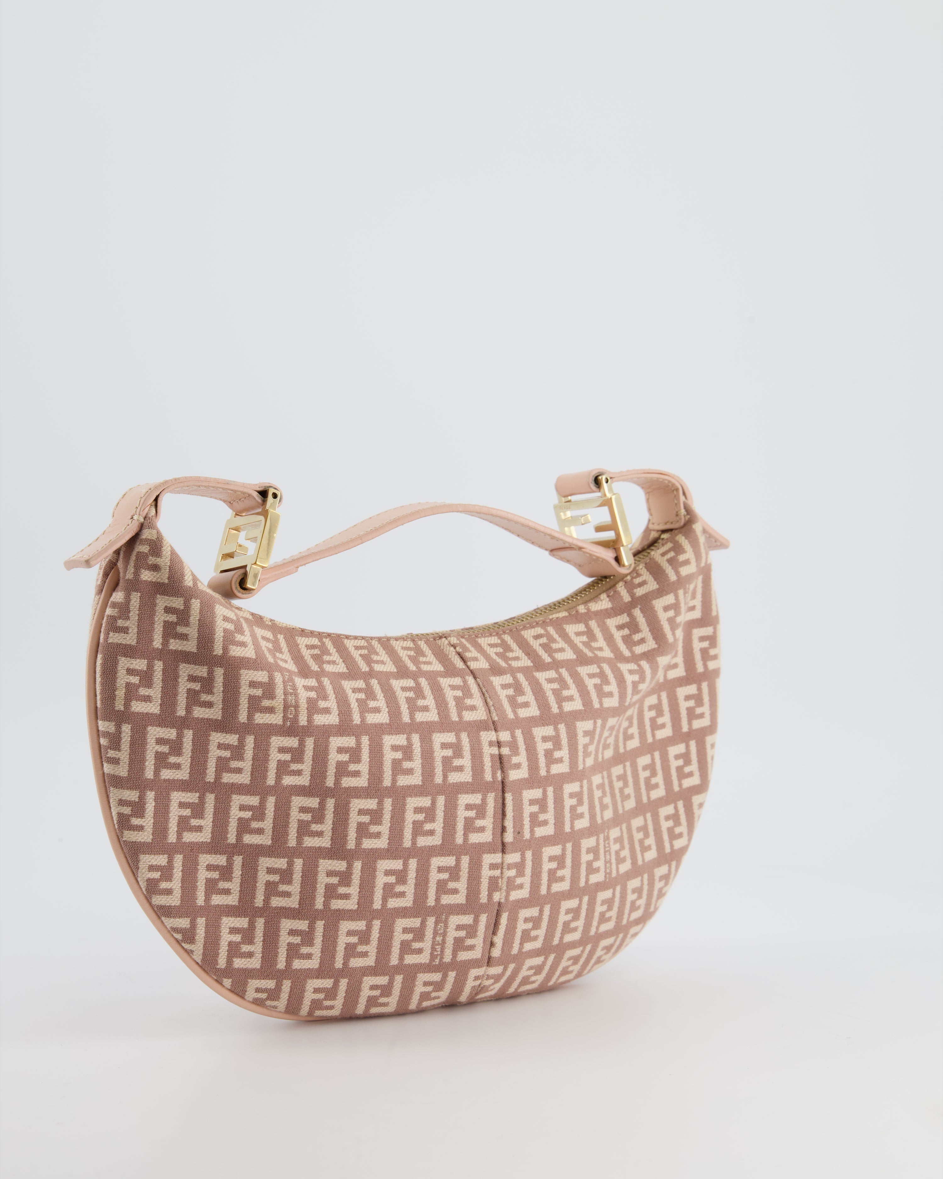 Fendi Vintage Nude Monogram Half-Moon Bag with Gold Hardware