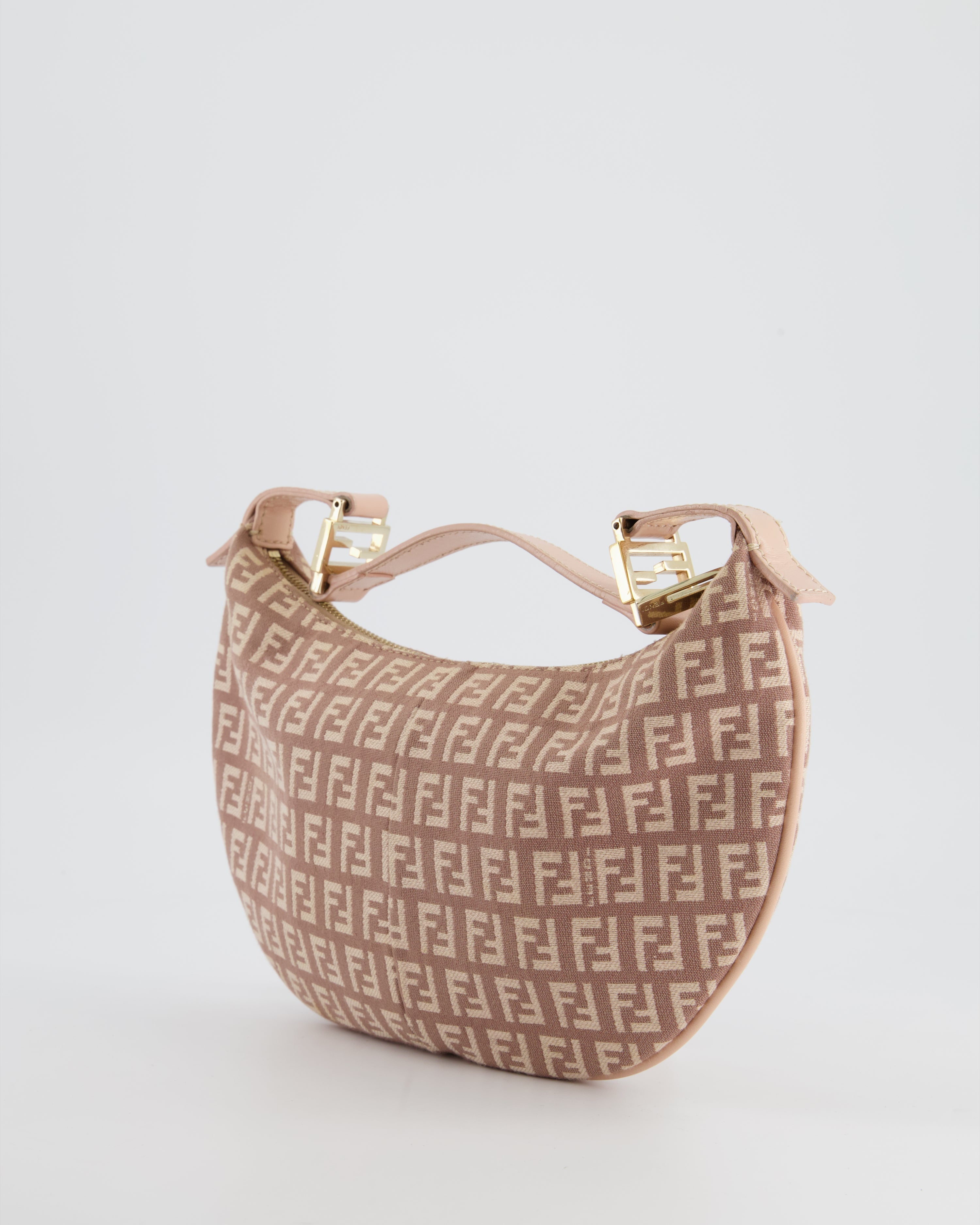 Fendi Vintage Nude Monogram Half-Moon Bag with Gold Hardware