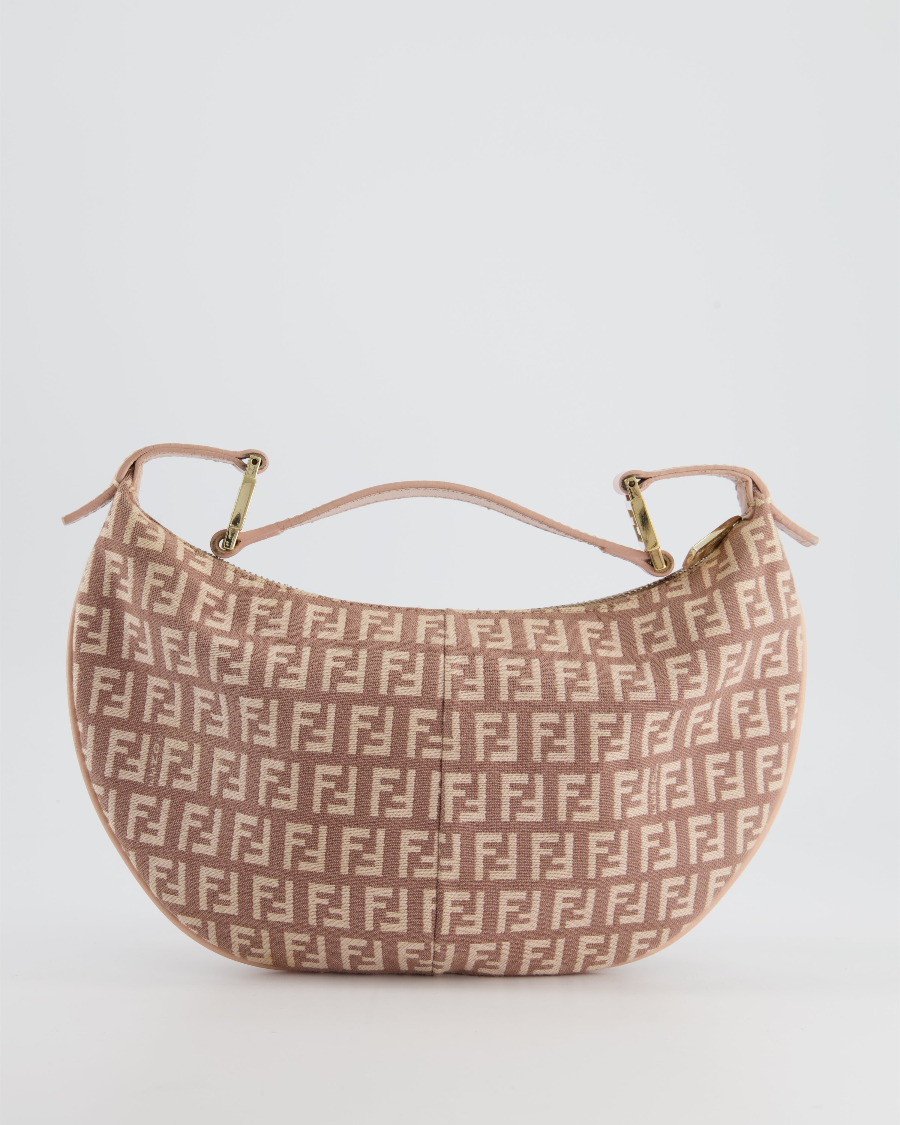 Fendi Vintage Nude Monogram Half-Moon Bag with Gold Hardware