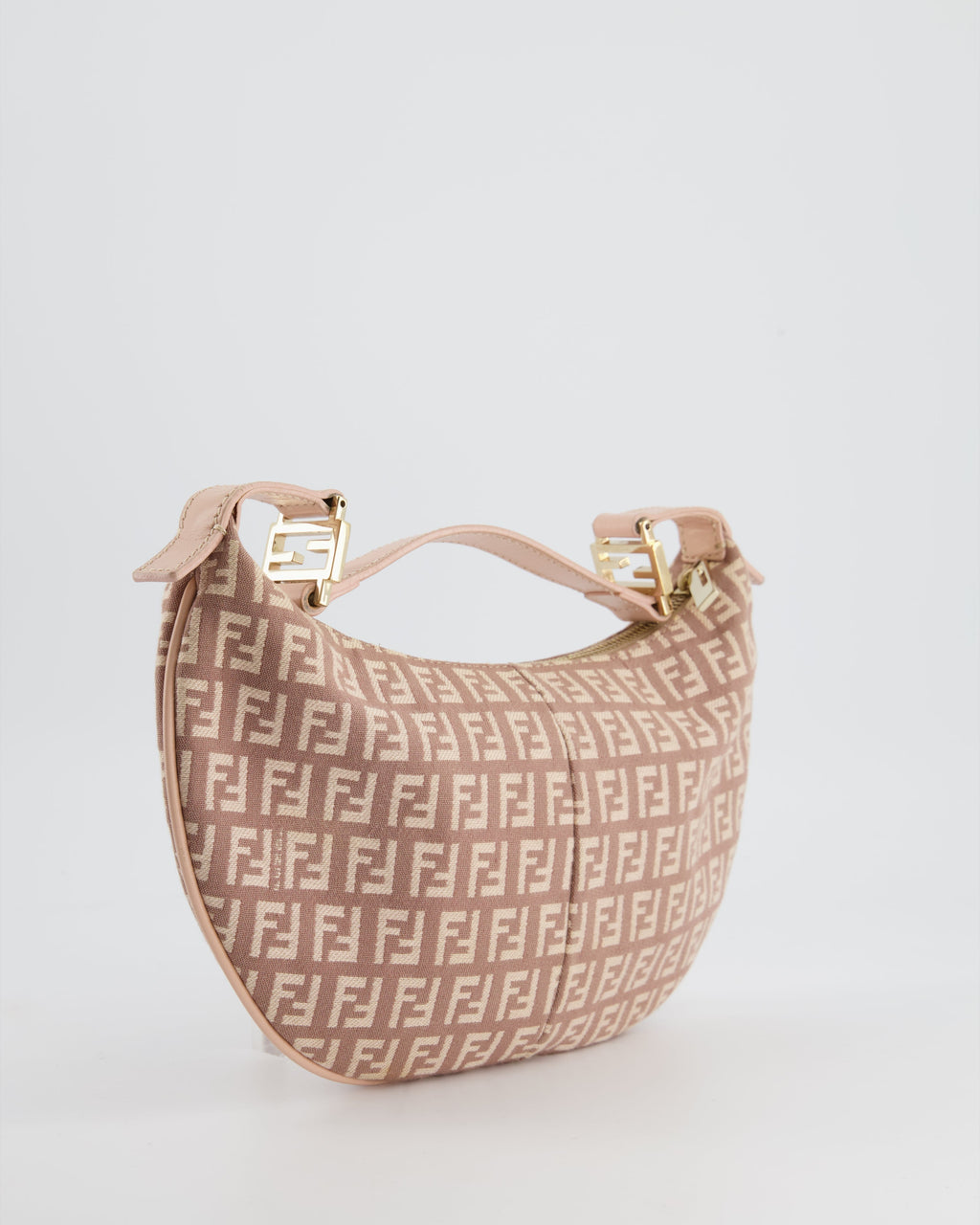 Fendi Vintage Nude Monogram Half-Moon Bag with Gold Hardware