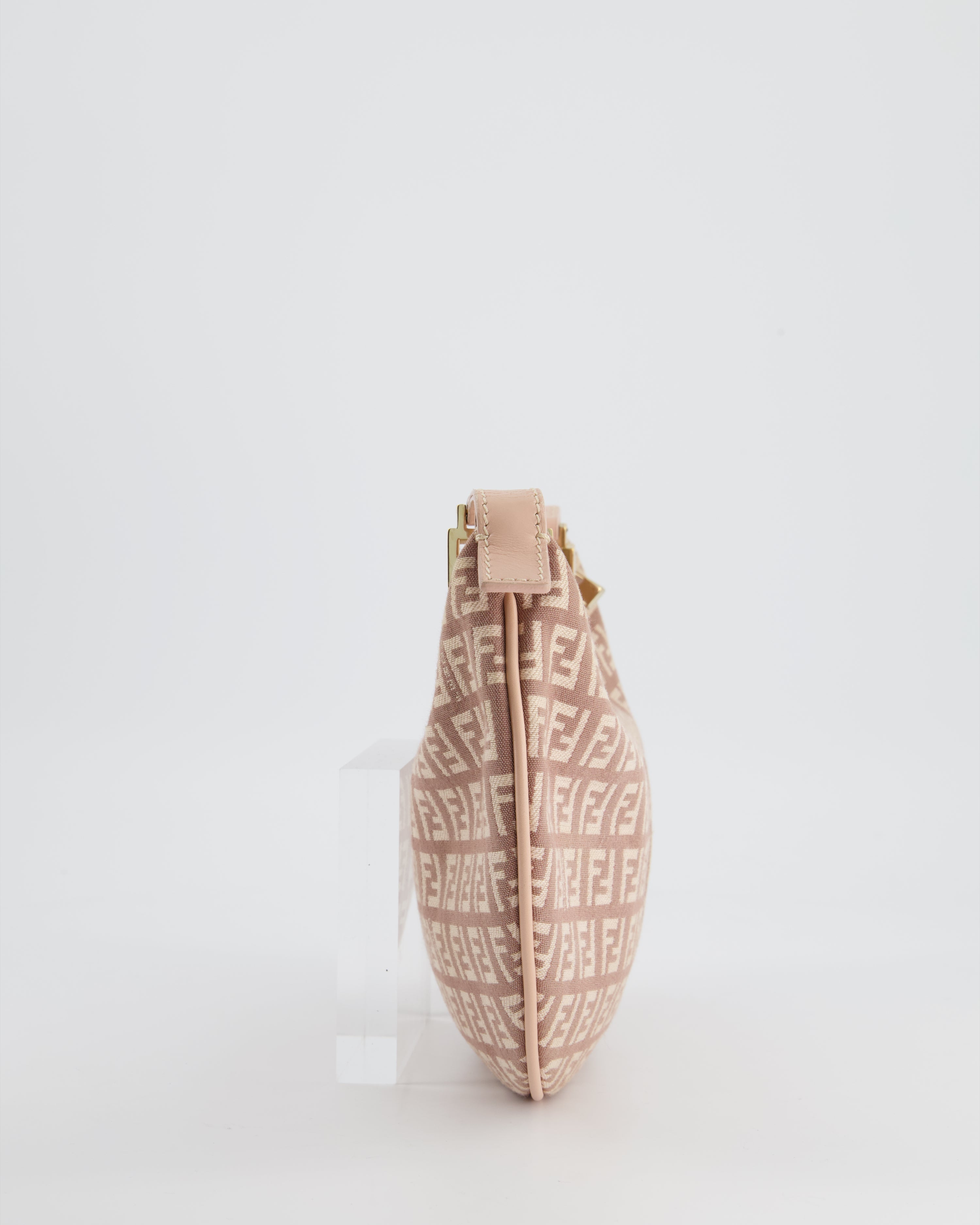 Fendi Vintage Nude Monogram Half-Moon Bag with Gold Hardware