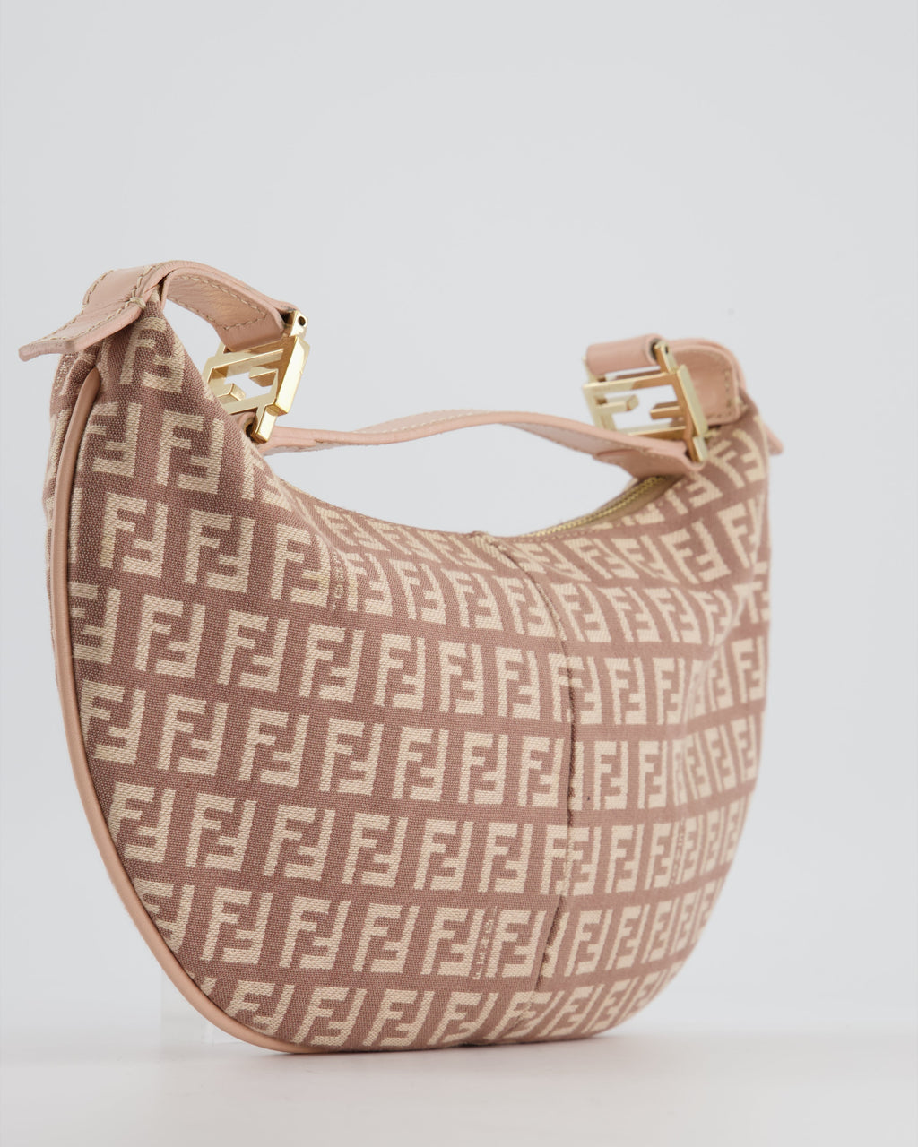 Fendi Vintage Nude Monogram Half-Moon Bag with Gold Hardware