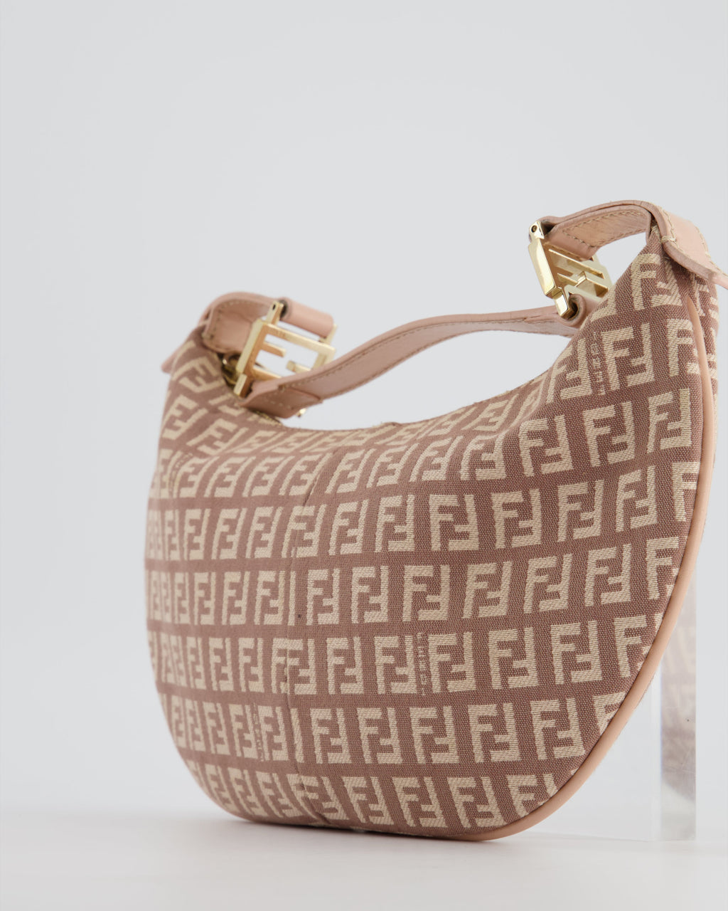 Fendi Vintage Nude Monogram Half-Moon Bag with Gold Hardware