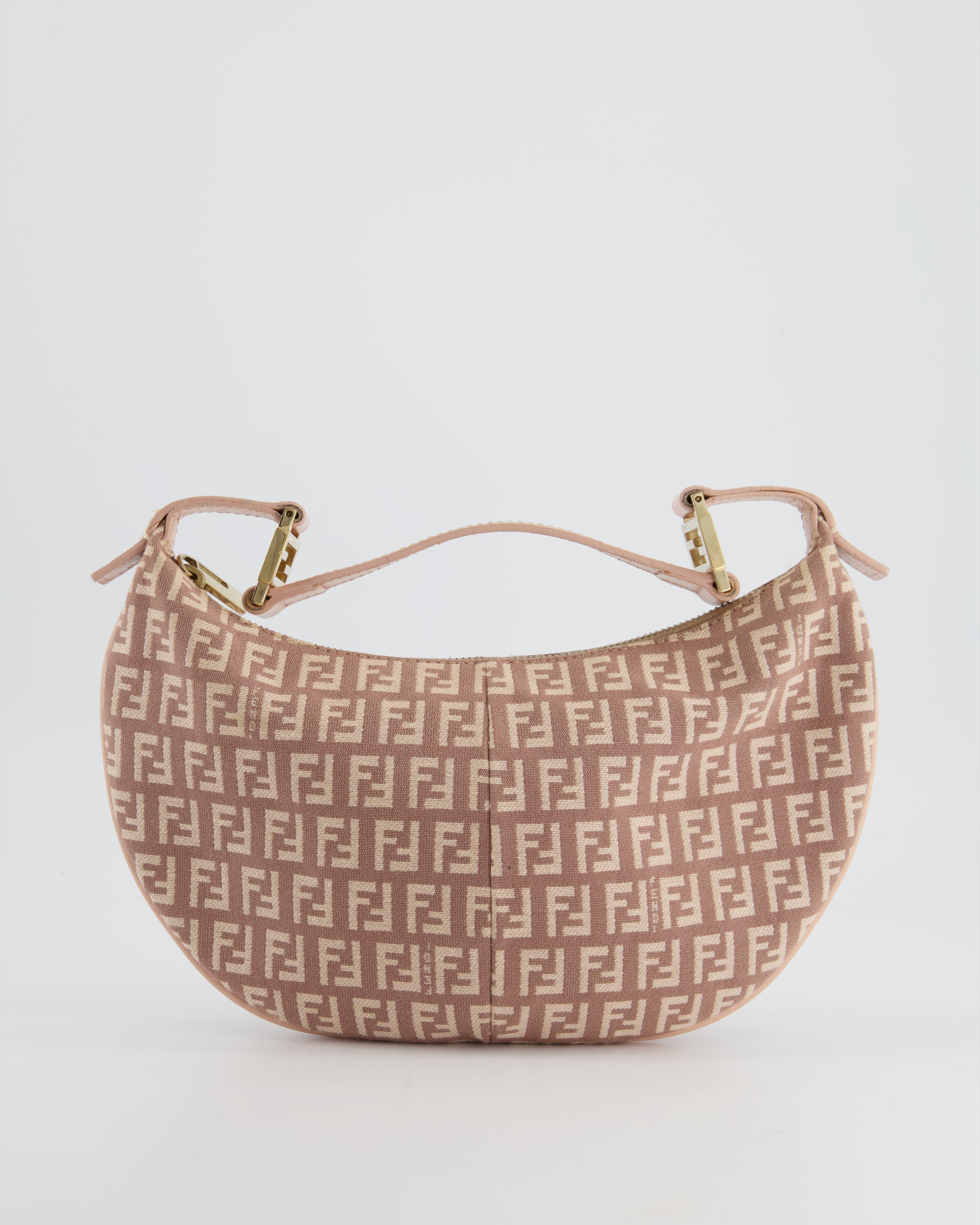 Fendi Vintage Nude Monogram Half-Moon Bag with Gold Hardware