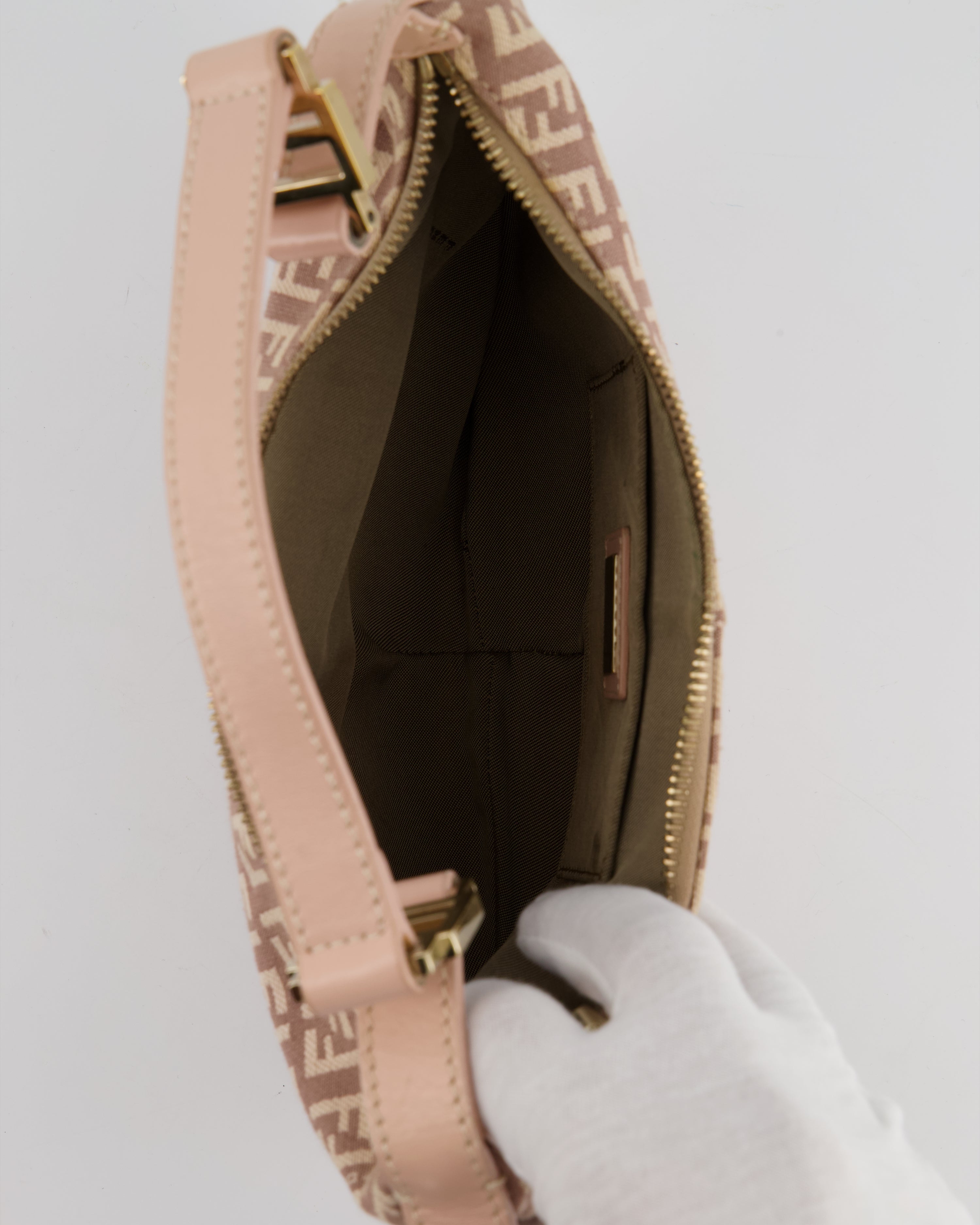 Fendi Vintage Nude Monogram Half-Moon Bag with Gold Hardware