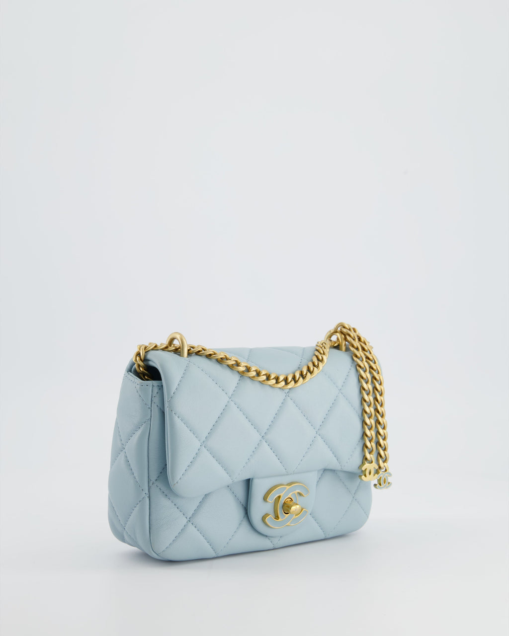 Chanel Powder Blue Mini Square Flap Bag with Gold Hardware