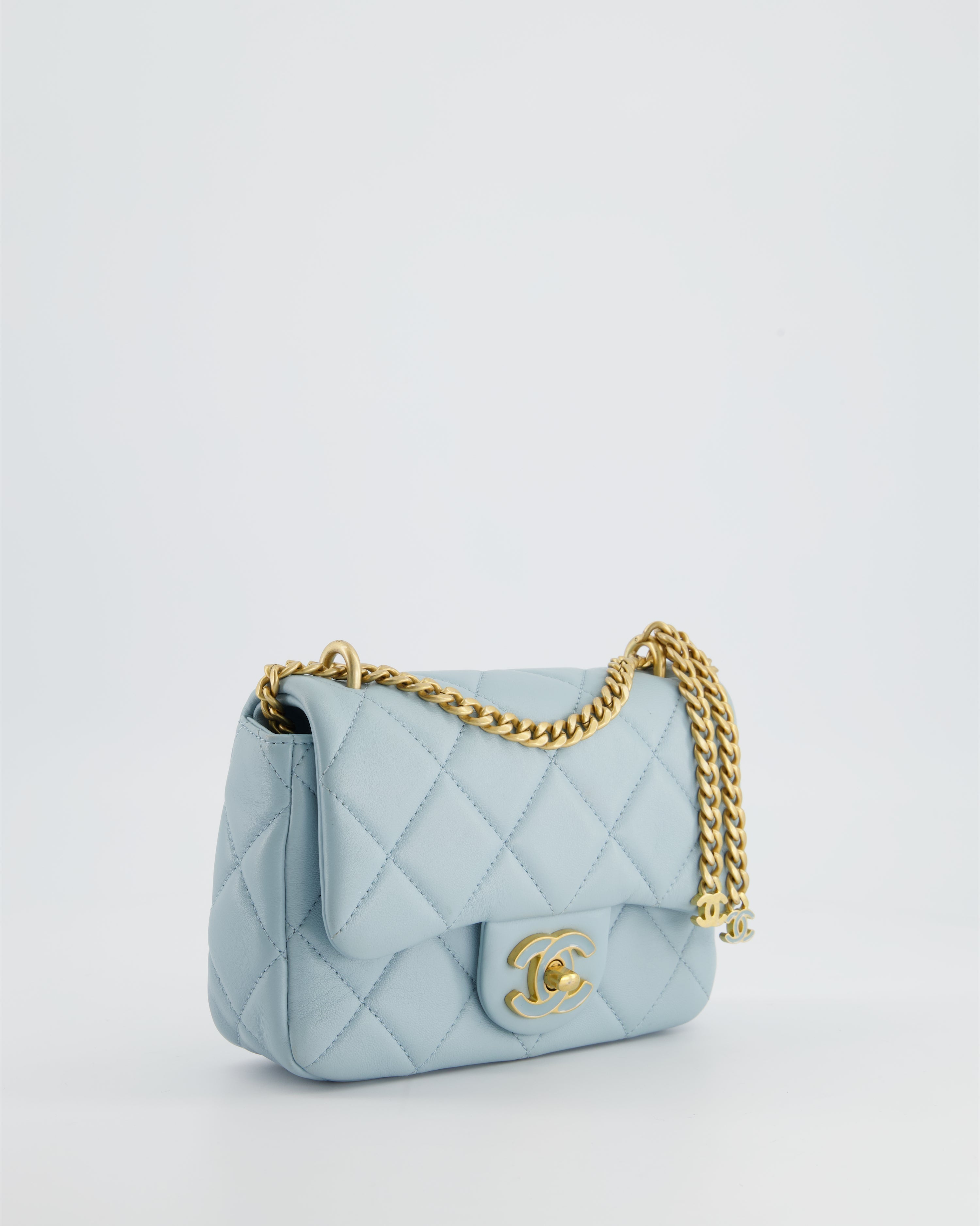 Chanel Powder Blue Mini Square Flap Bag with Gold Hardware