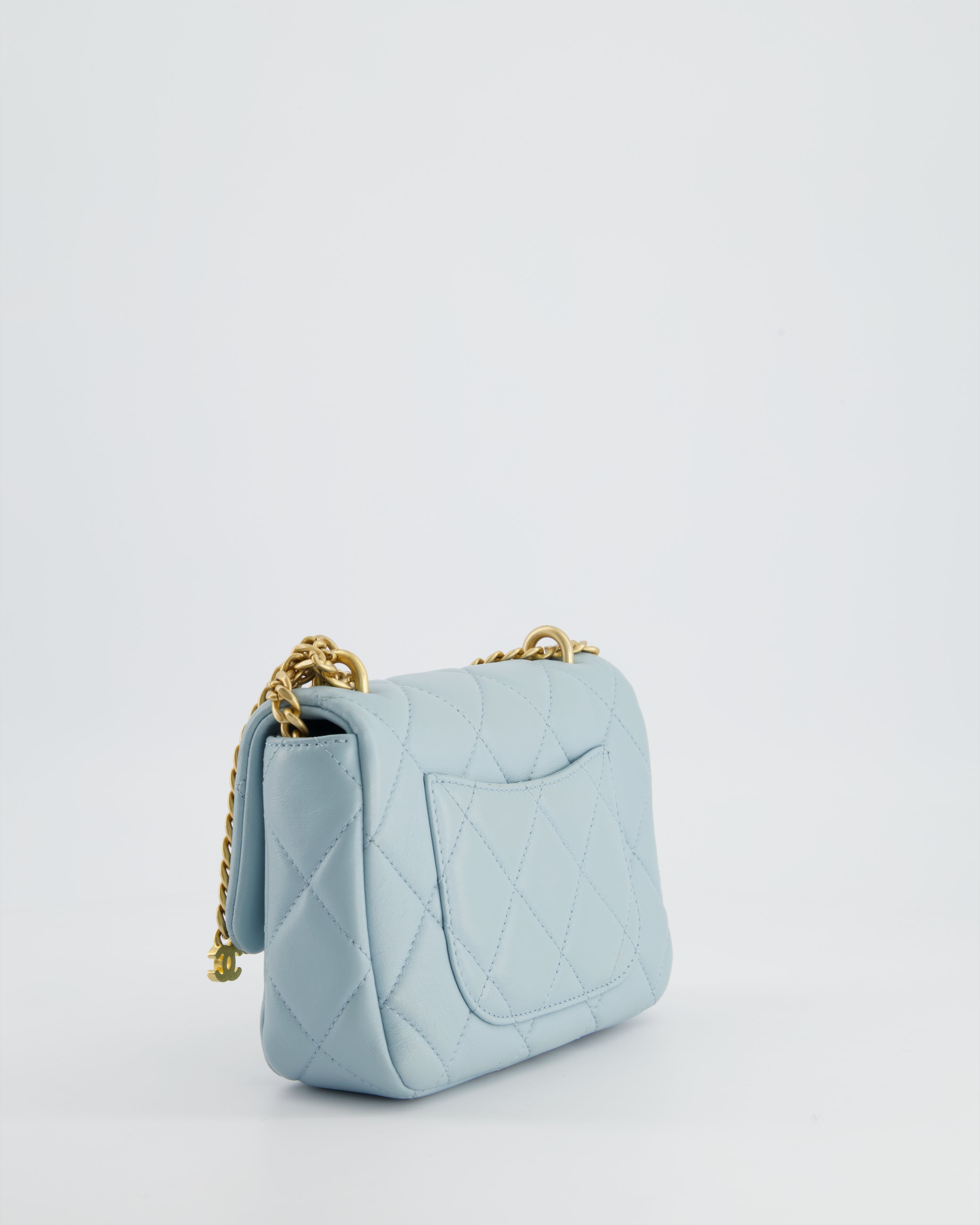 Chanel Powder Blue Mini Square Flap Bag with Gold Hardware