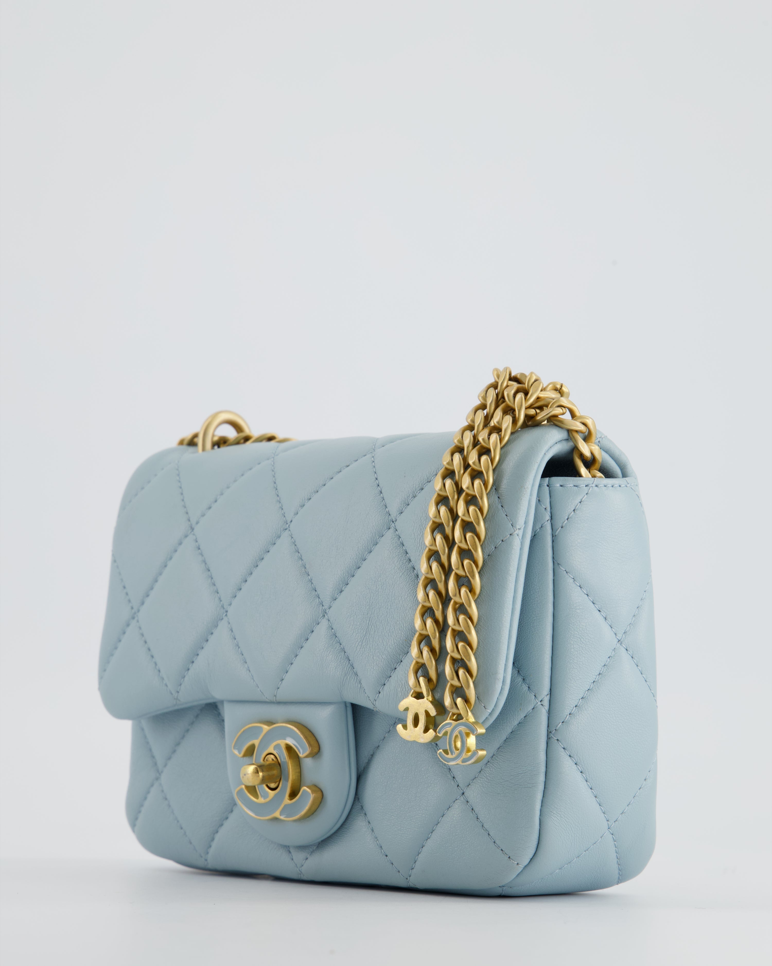 Chanel Powder Blue Mini Square Flap Bag with Gold Hardware