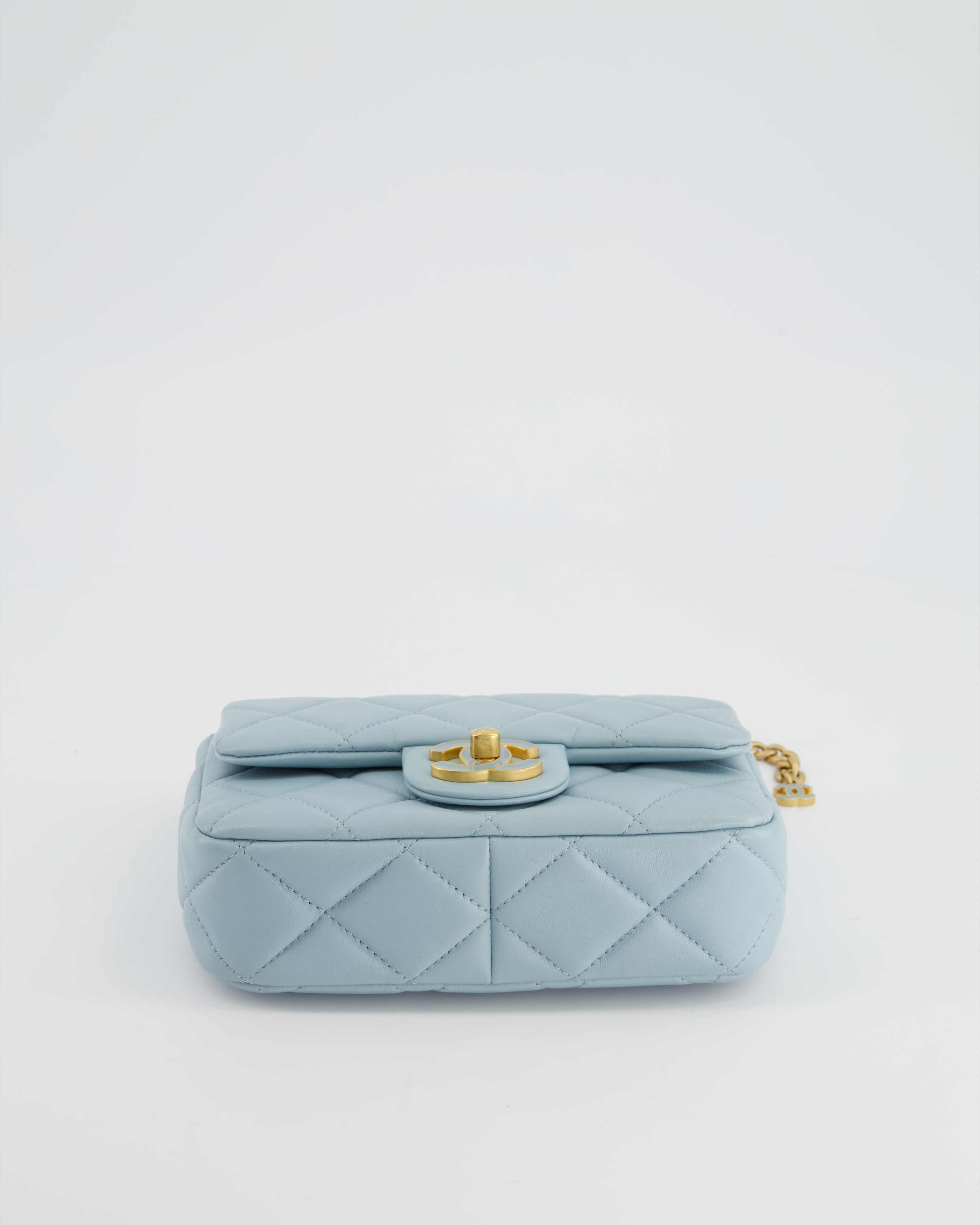 Chanel Powder Blue Mini Square Flap Bag with Gold Hardware