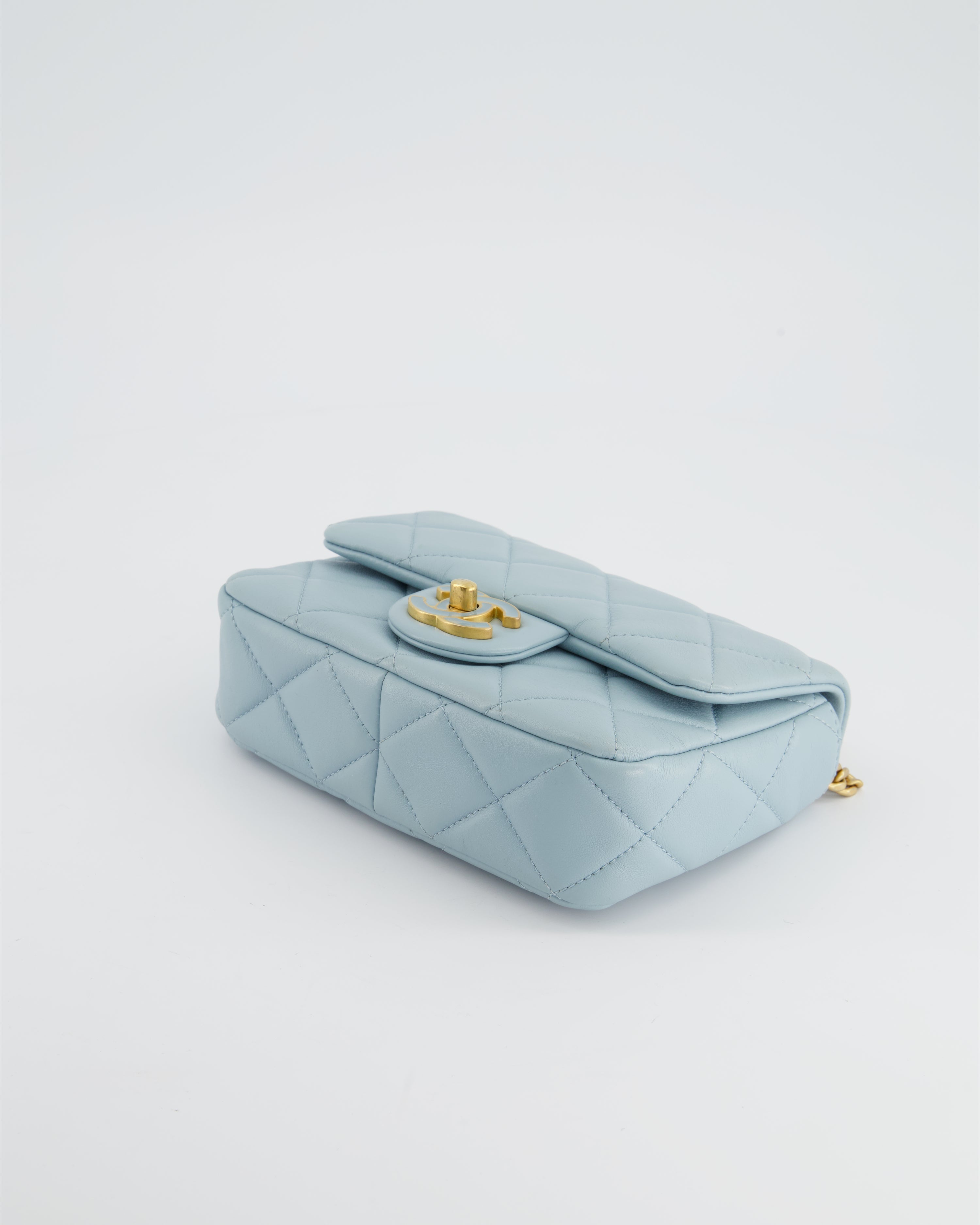 Chanel Powder Blue Mini Square Flap Bag with Gold Hardware