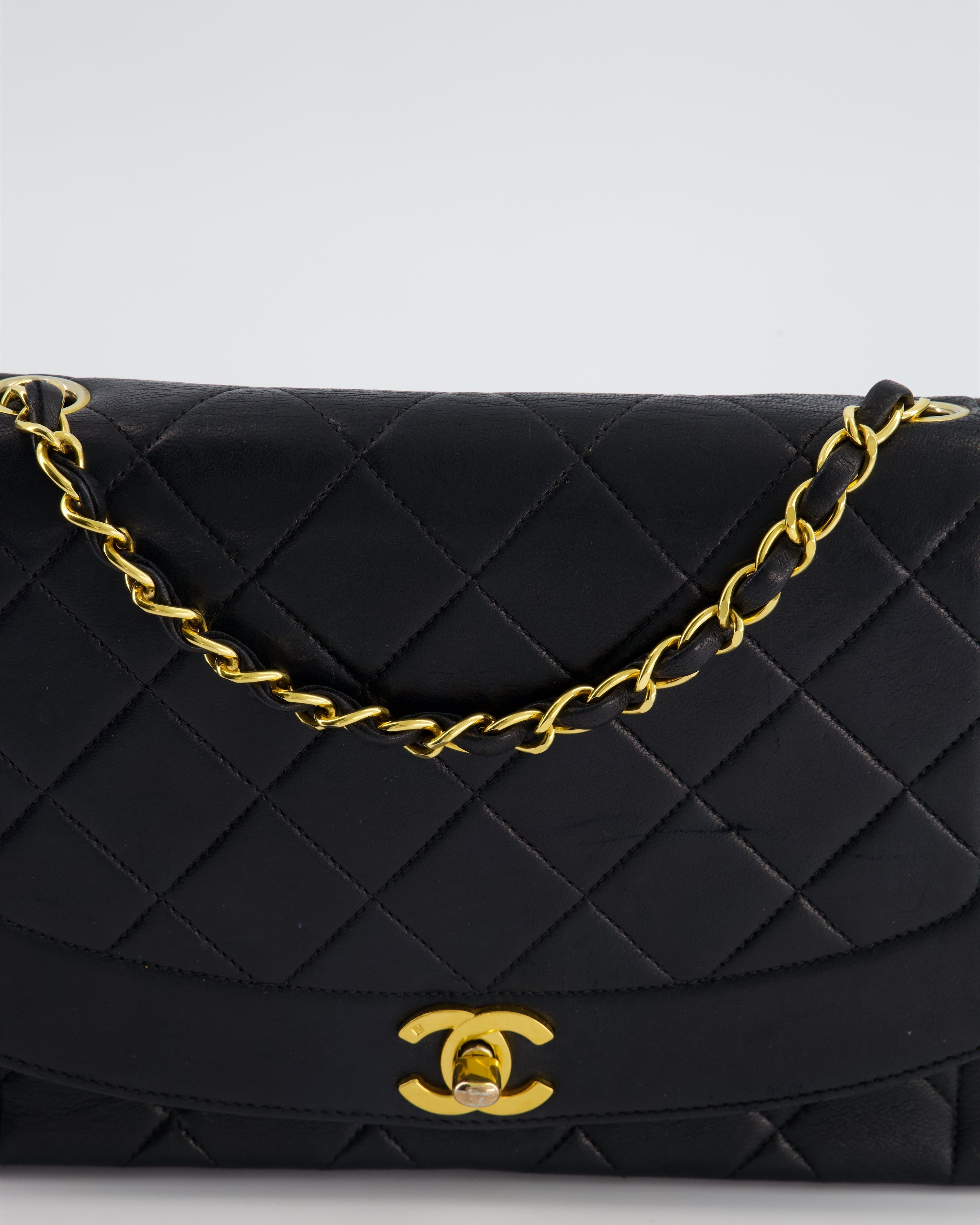 Chanel Vintage Navy Diana Quilted Flap Bag in Lambskin Leather with 24K Gold Hardware