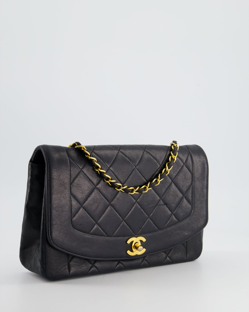 Chanel Vintage Navy Diana Quilted Flap Bag in Lambskin Leather with 24K Gold Hardware
