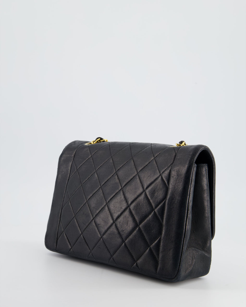 Chanel Vintage Navy Diana Quilted Flap Bag in Lambskin Leather with 24K Gold Hardware