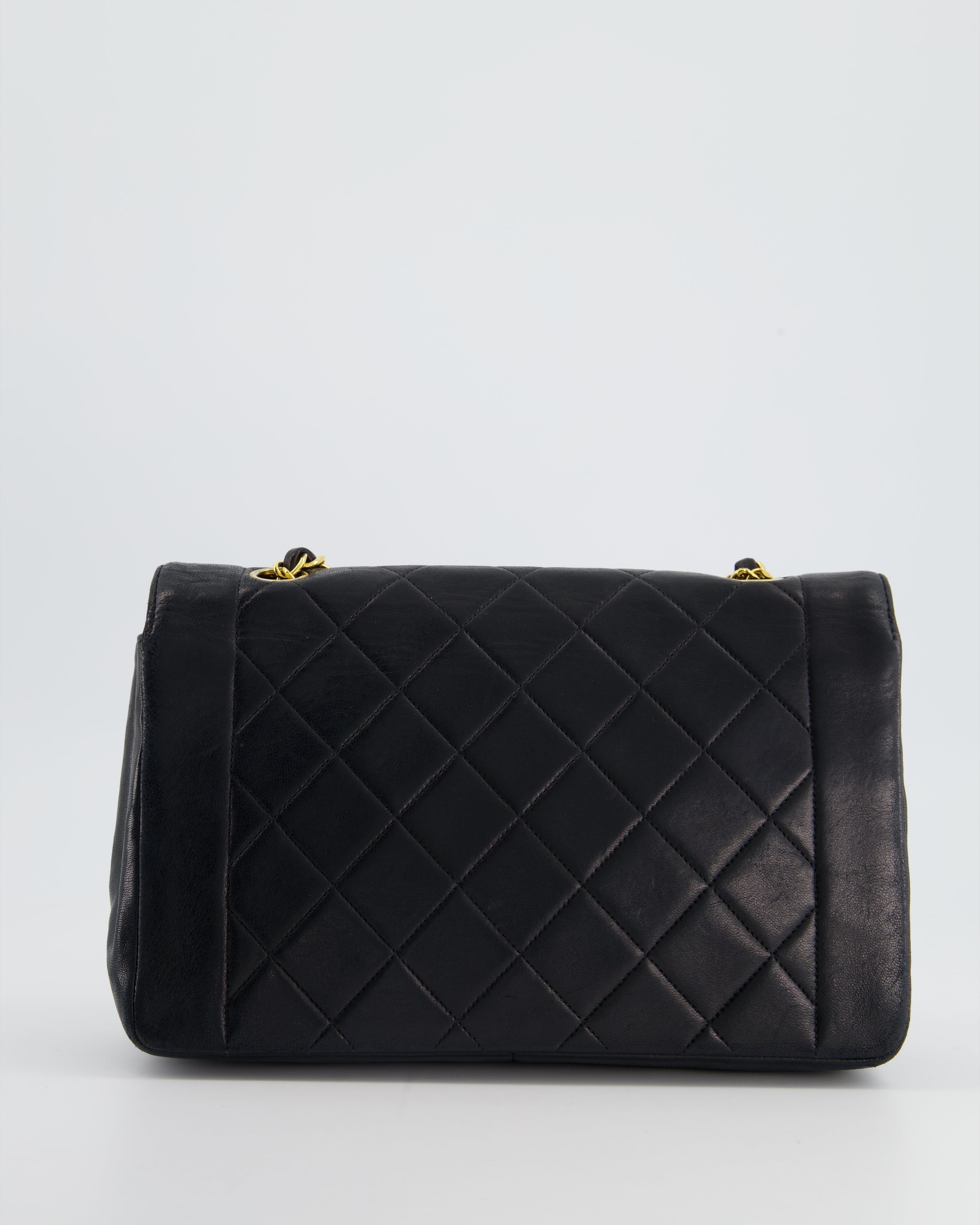 Chanel Vintage Navy Diana Quilted Flap Bag in Lambskin Leather with 24K Gold Hardware