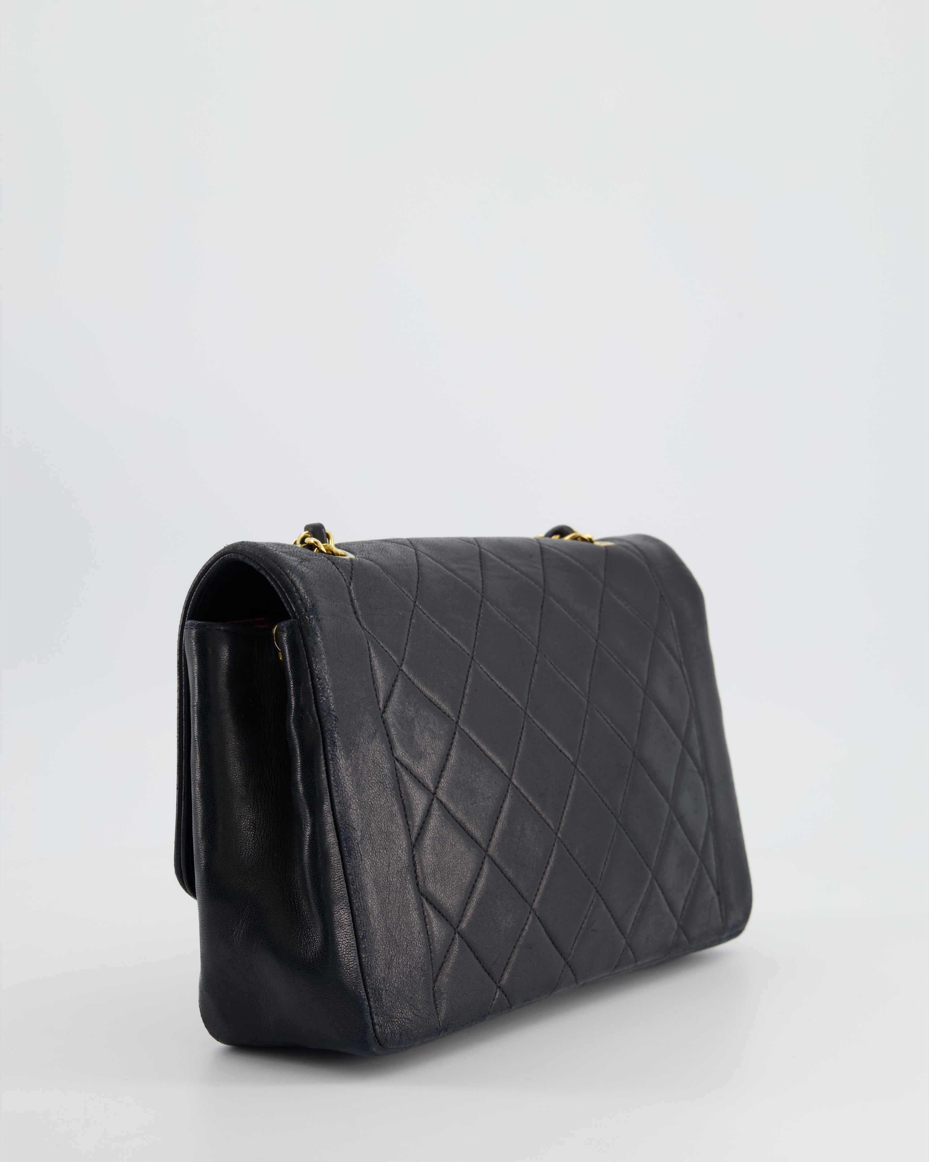 Chanel Vintage Navy Diana Quilted Flap Bag in Lambskin Leather with 24K Gold Hardware