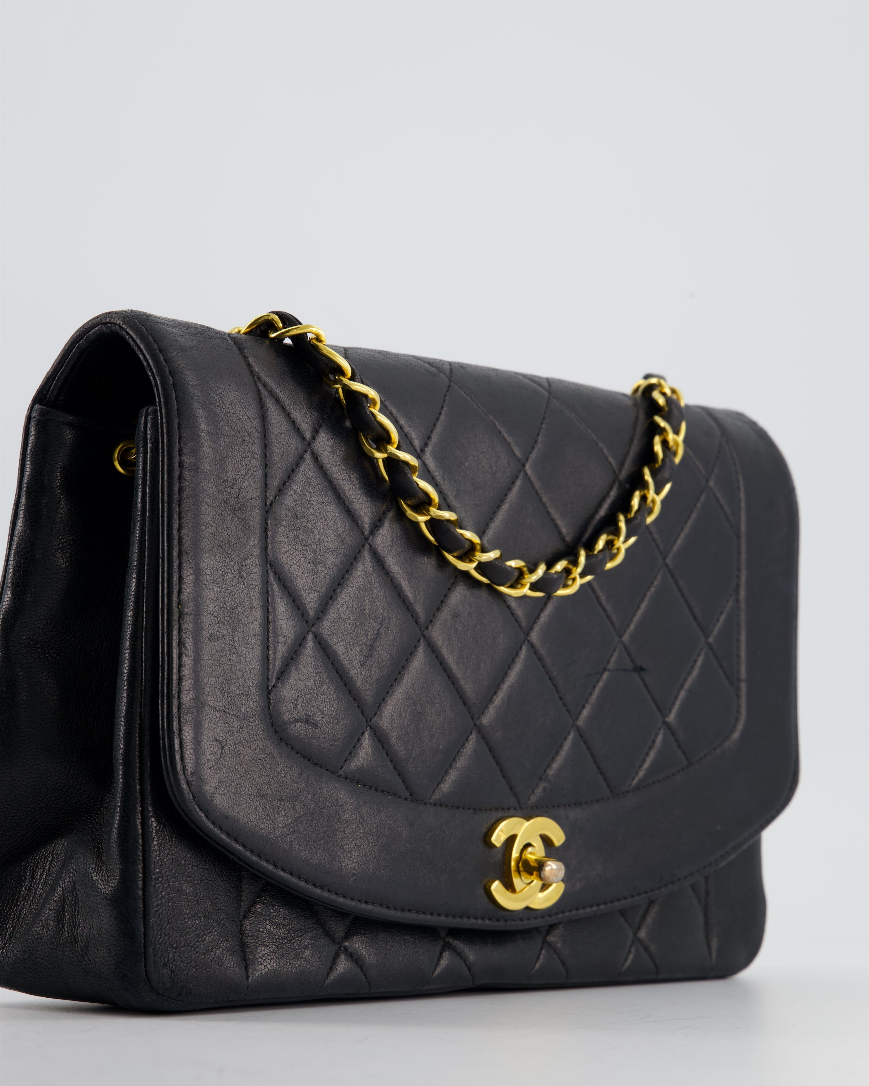 Chanel Vintage Navy Diana Quilted Flap Bag in Lambskin Leather with 24K Gold Hardware
