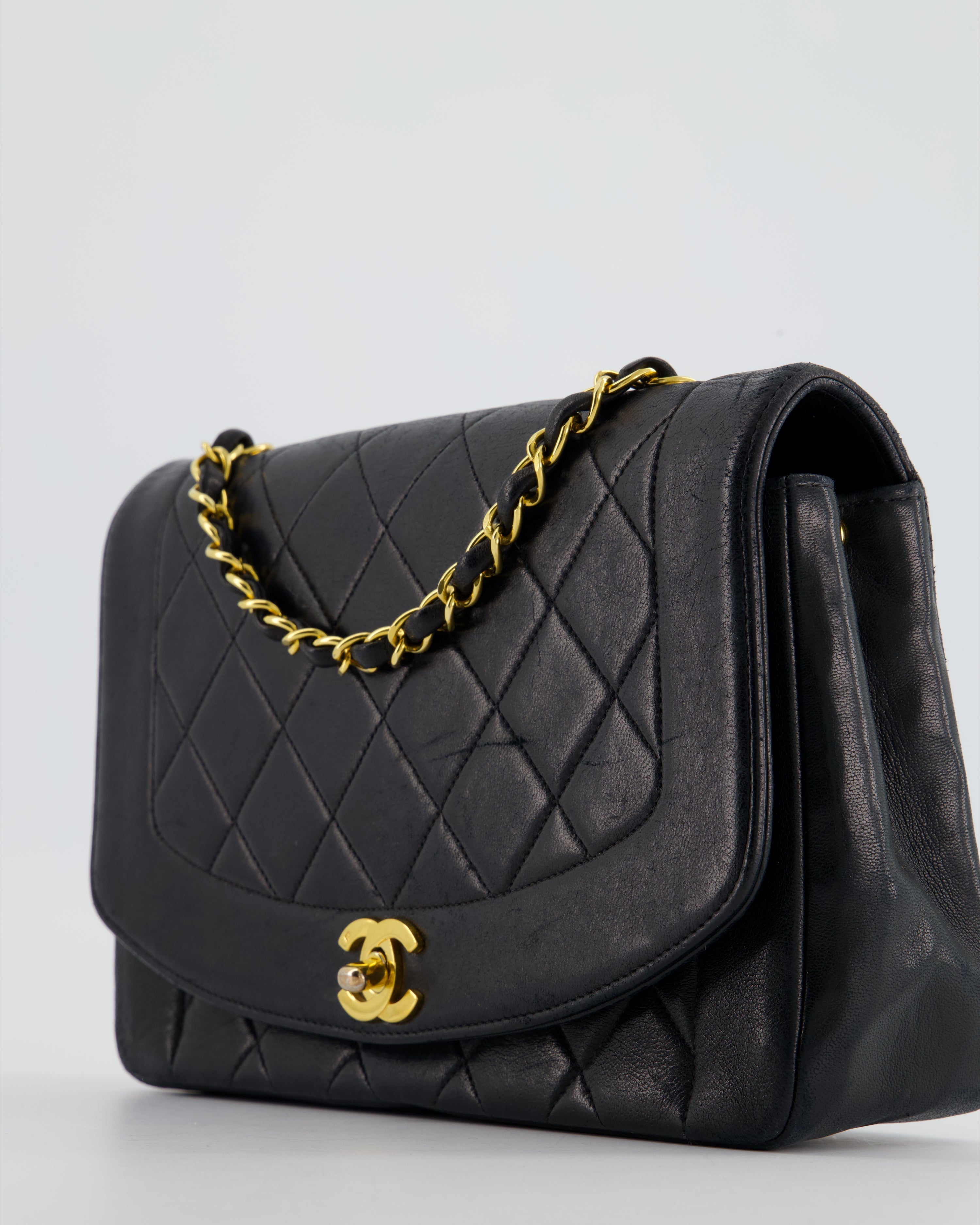 Chanel Vintage Navy Diana Quilted Flap Bag in Lambskin Leather with 24K Gold Hardware