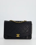 Chanel Vintage Navy Diana Quilted Flap Bag in Lambskin Leather with 24K Gold Hardware