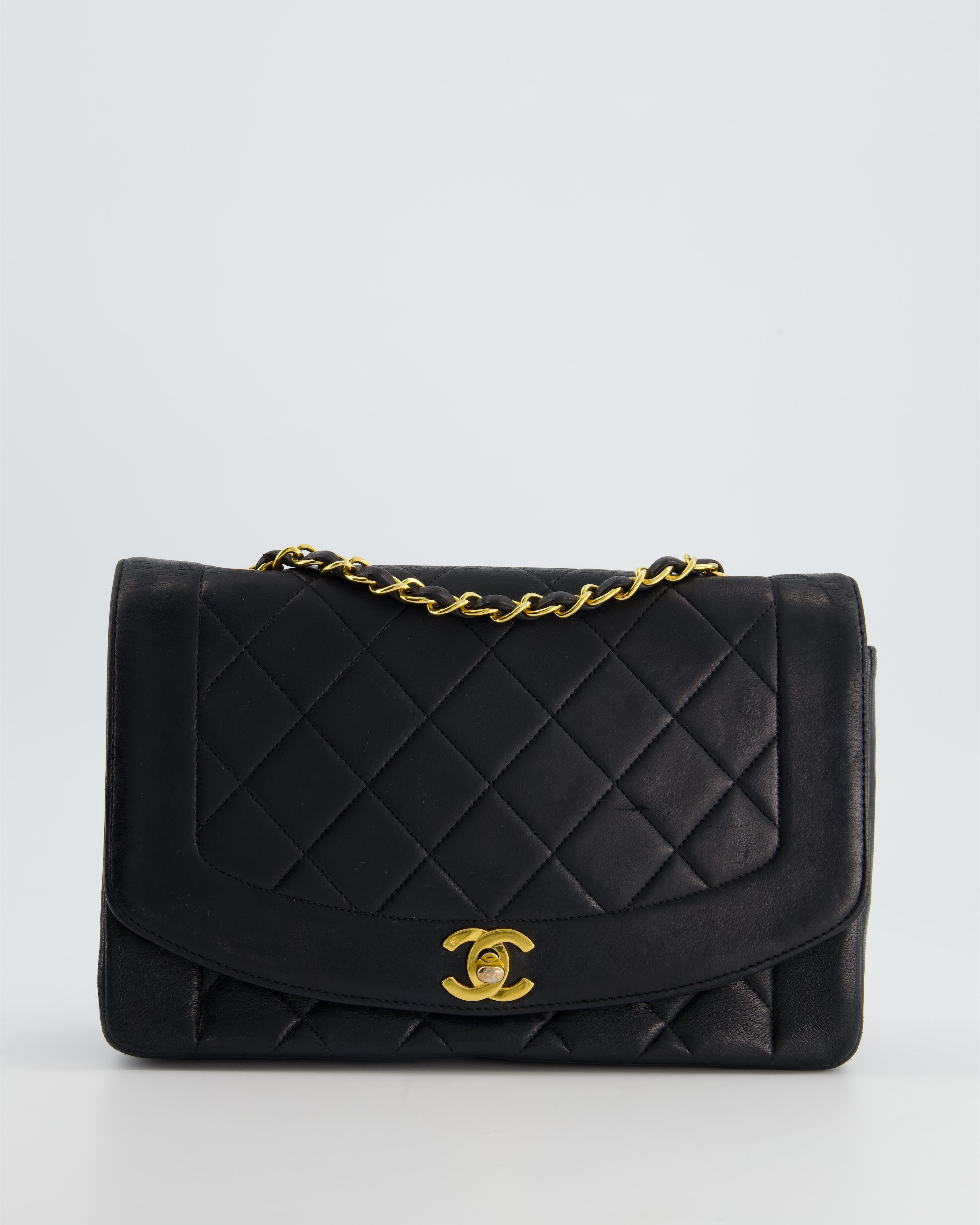 Chanel Vintage Navy Diana Quilted Flap Bag in Lambskin Leather with 24K Gold Hardware