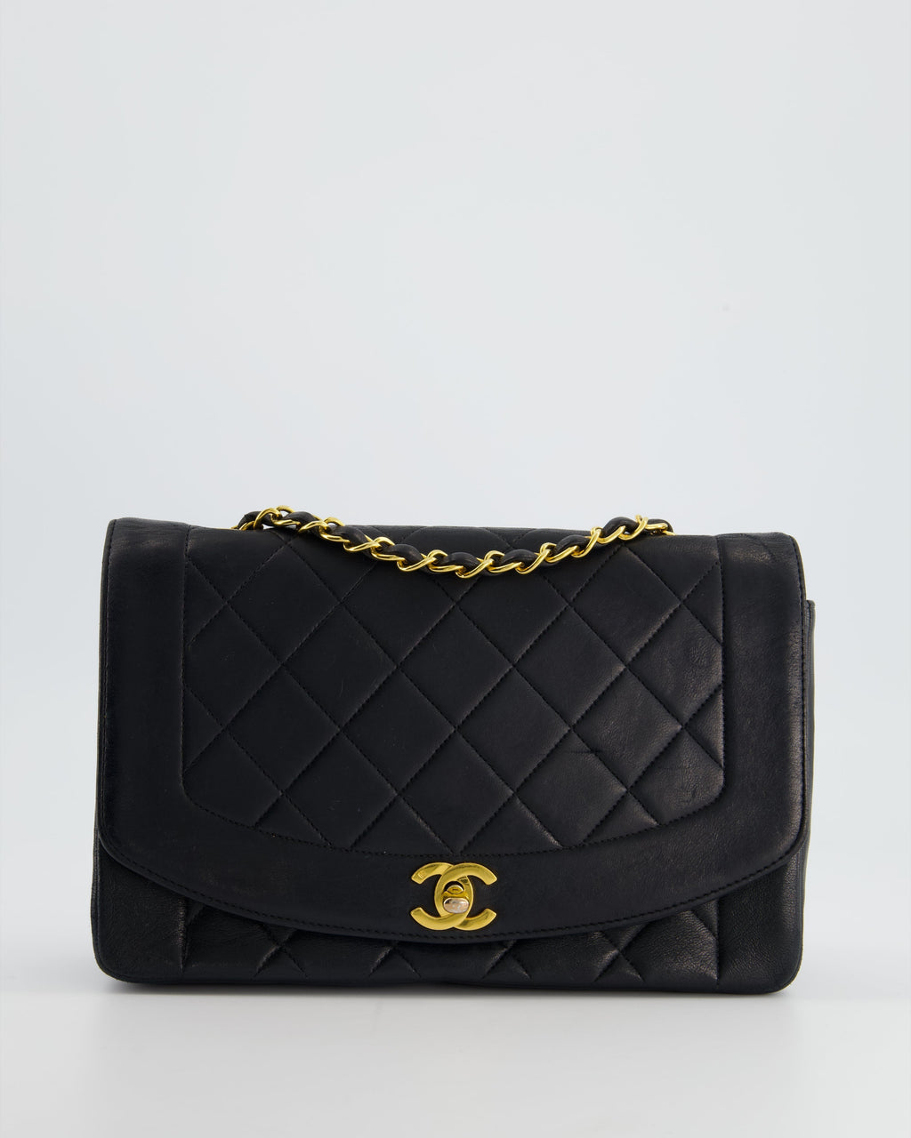 Chanel Vintage Navy Diana Quilted Flap Bag in Lambskin Leather with 24K Gold Hardware