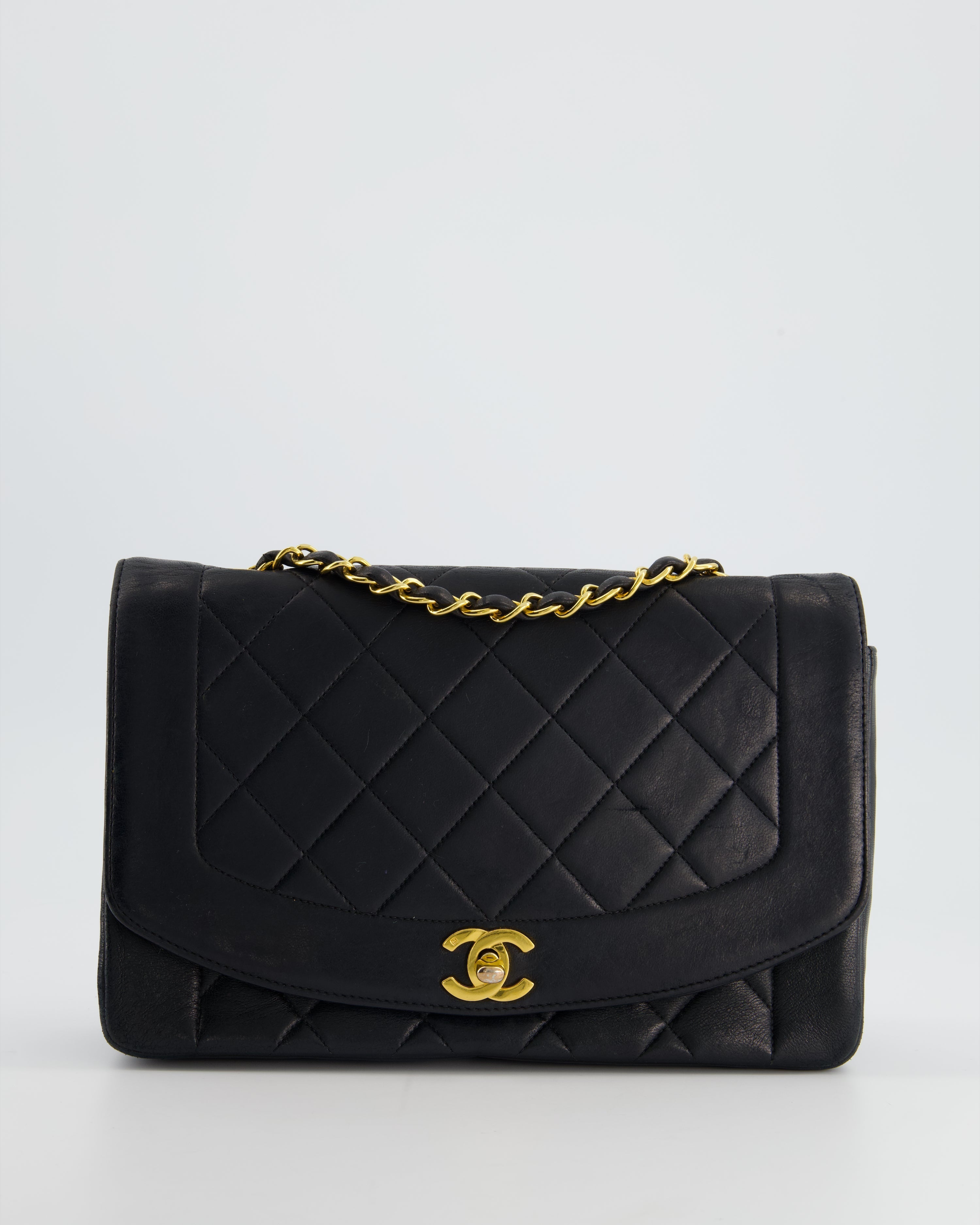 Chanel Vintage Navy Diana Quilted Flap Bag in Lambskin Leather with 24K Gold Hardware