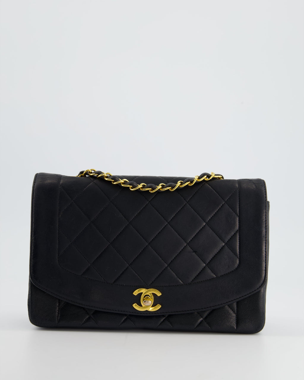 Chanel Vintage Navy Diana Quilted Flap Bag in Lambskin Leather with 24K Gold Hardware