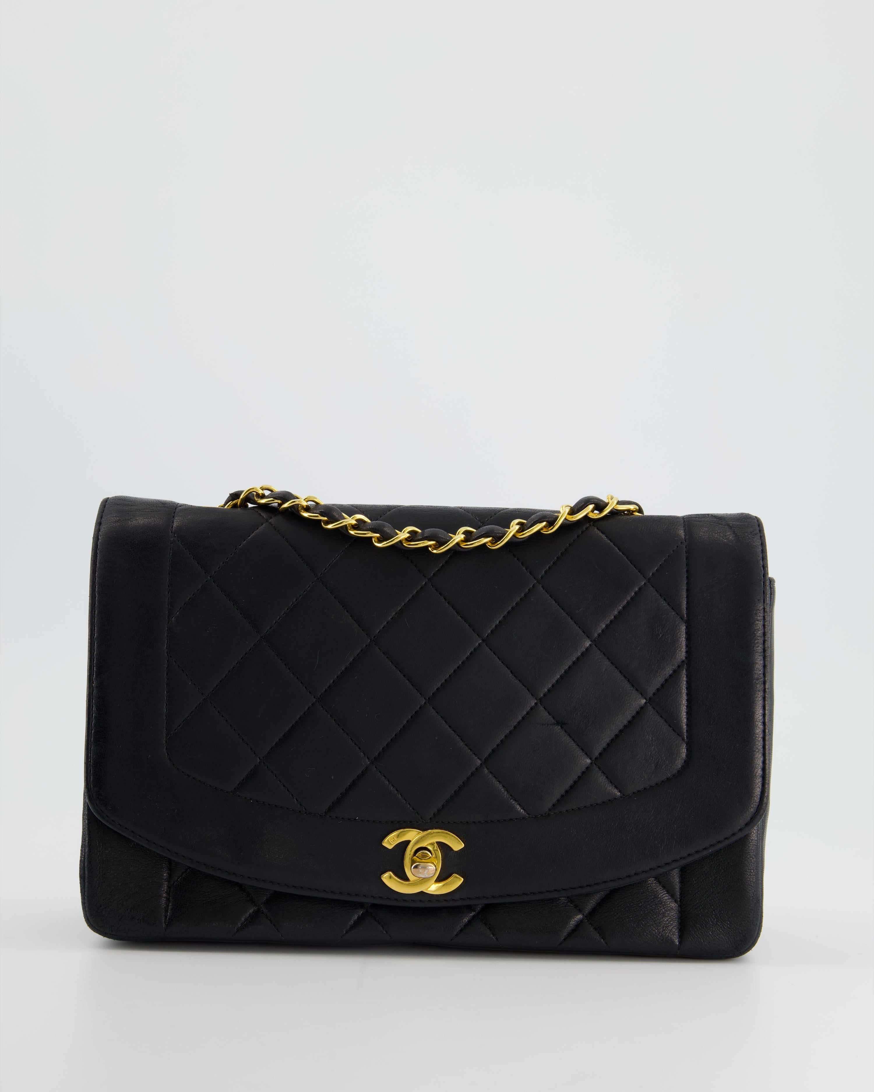 Chanel Vintage Navy Diana Quilted Flap Bag in Lambskin Leather with 24K Gold Hardware