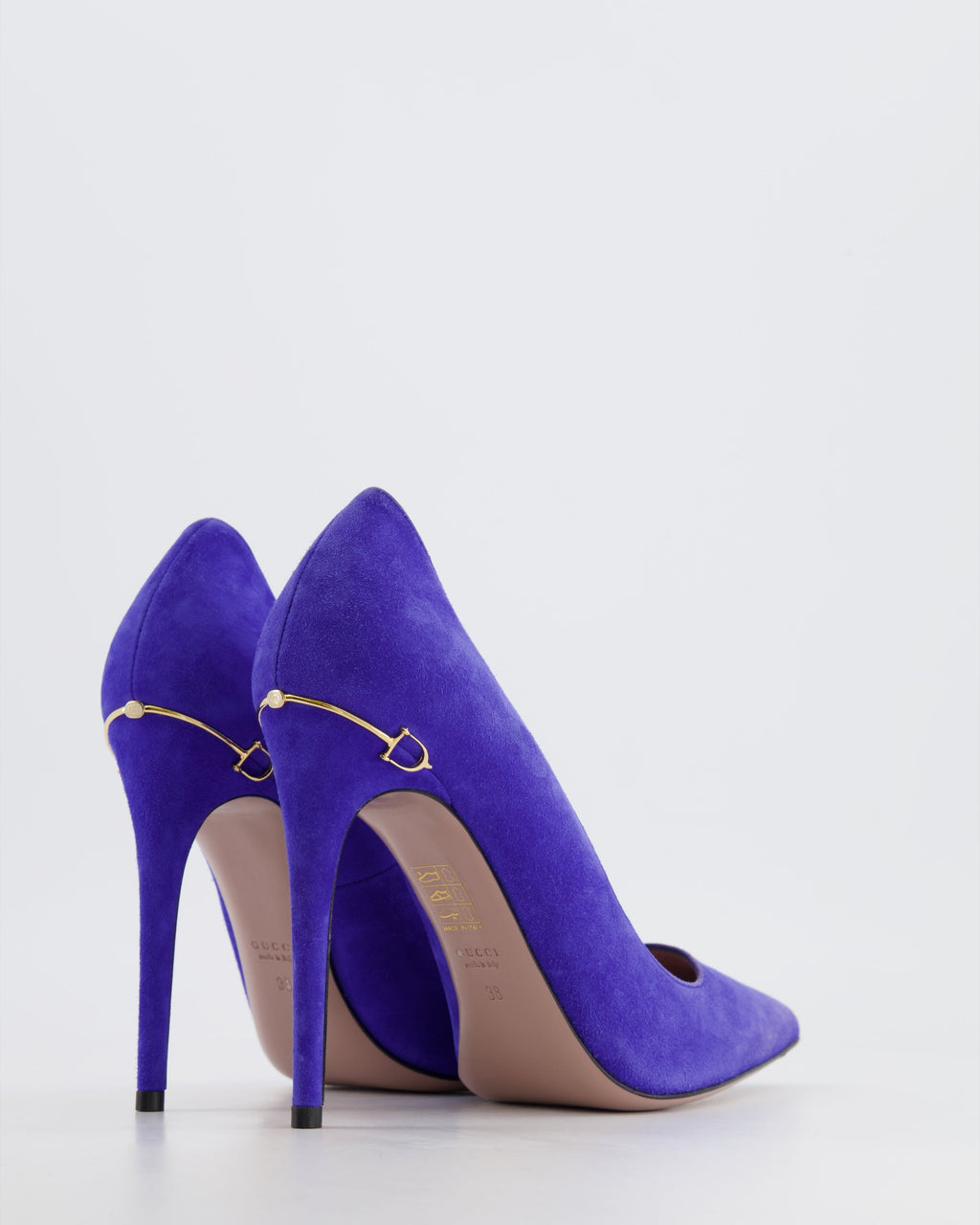 Gucci Purple Suede Pumps with Gold Logo Detail Size EU 38