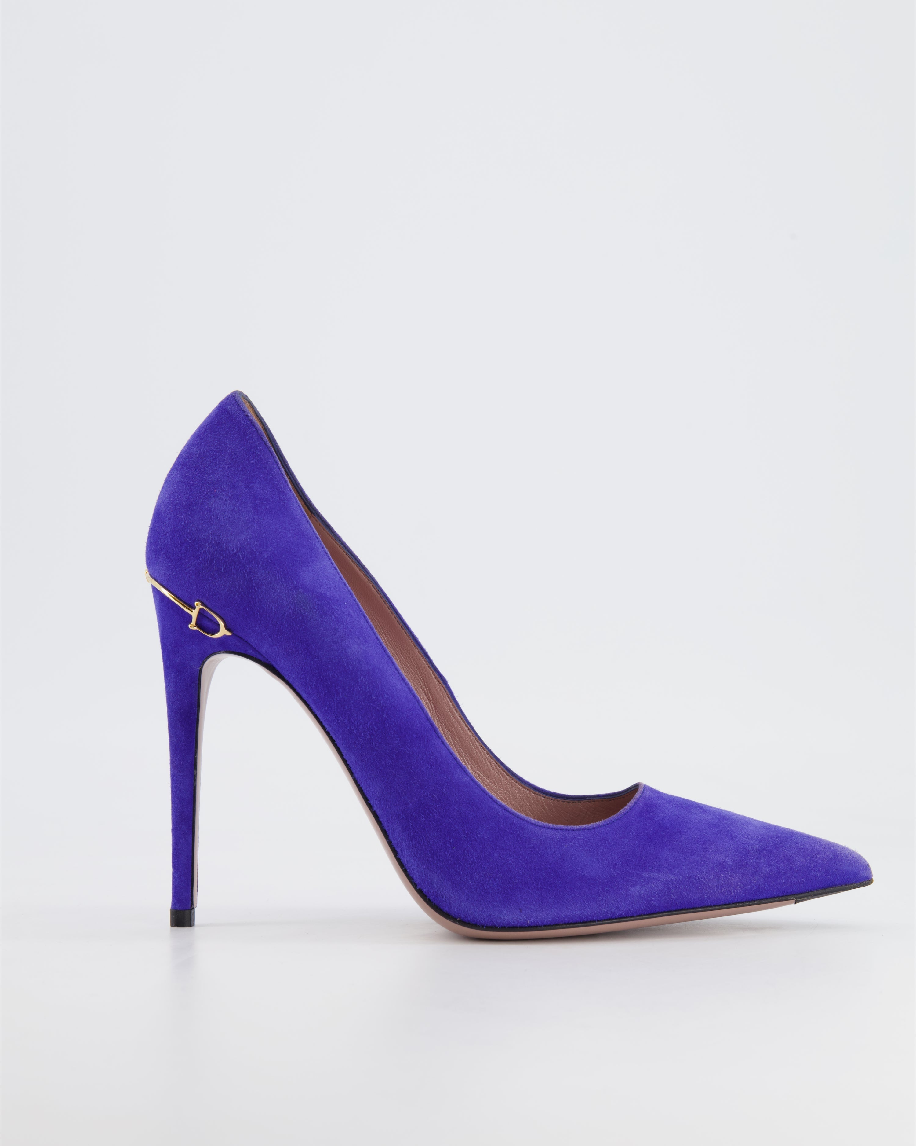 Gucci Purple Suede Pumps with Gold Logo Detail Size EU 38