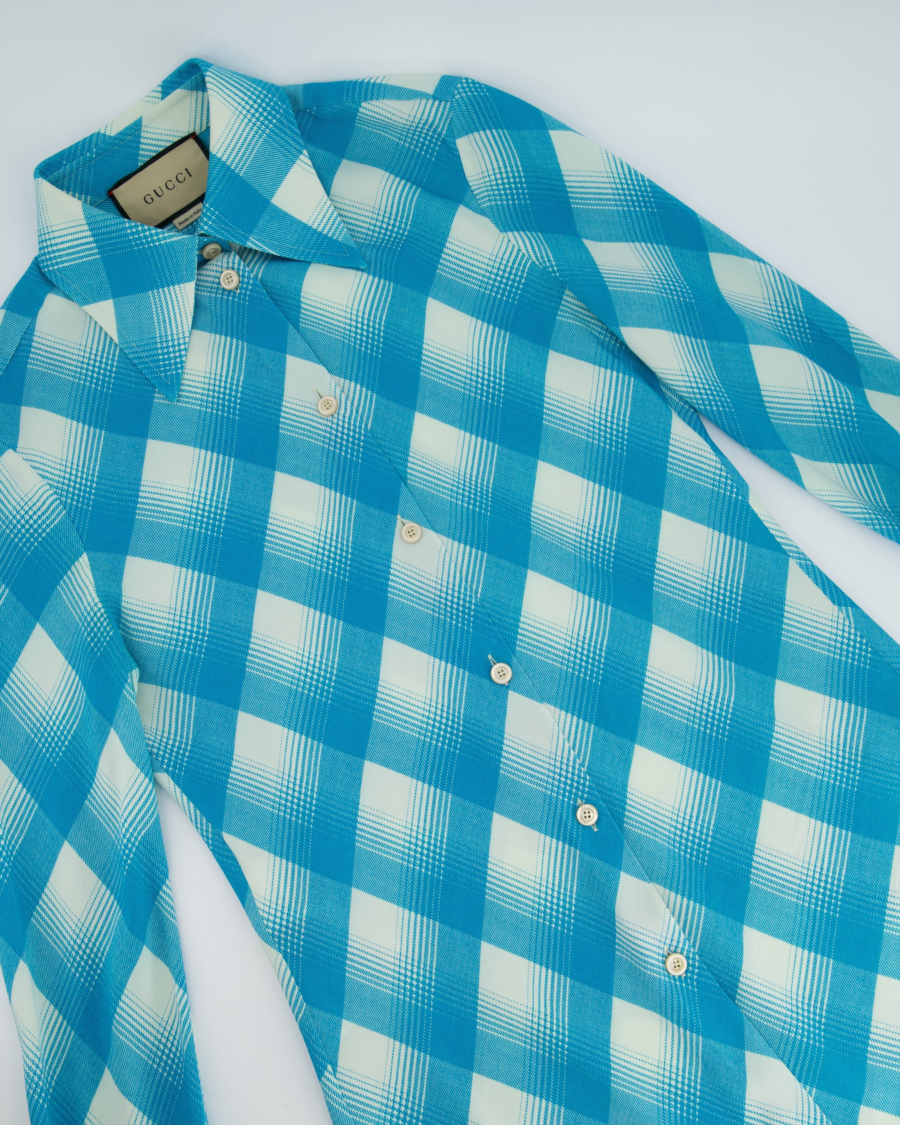 Gucci Turquoise and White Checked Shirt and Skirt Set IT 40 & 42 (UK 8-10)