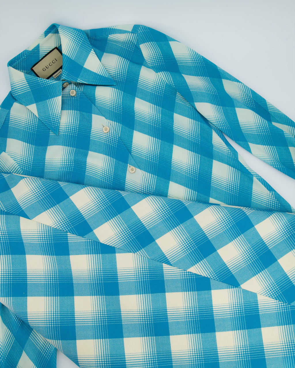 Gucci Turquoise and White Checked Shirt and Skirt Set IT 40 & 42 (UK 8-10)