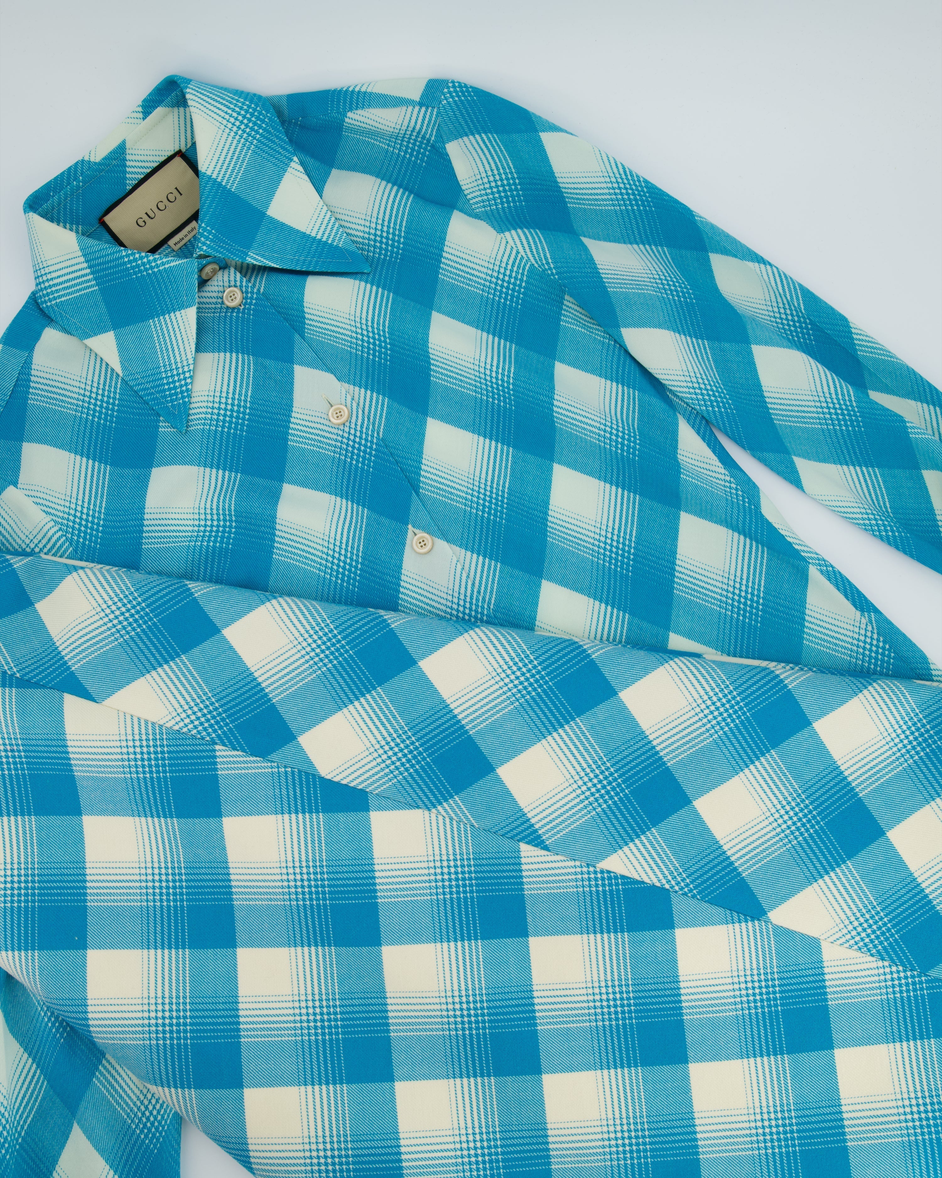 Gucci Turquoise and White Checked Shirt and Skirt Set IT 40 & 42 (UK 8-10)