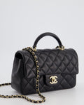 Chanel Black Mini Rectangular Top Handle Flap Bag in Lambskin with Champagne Gold Hardware